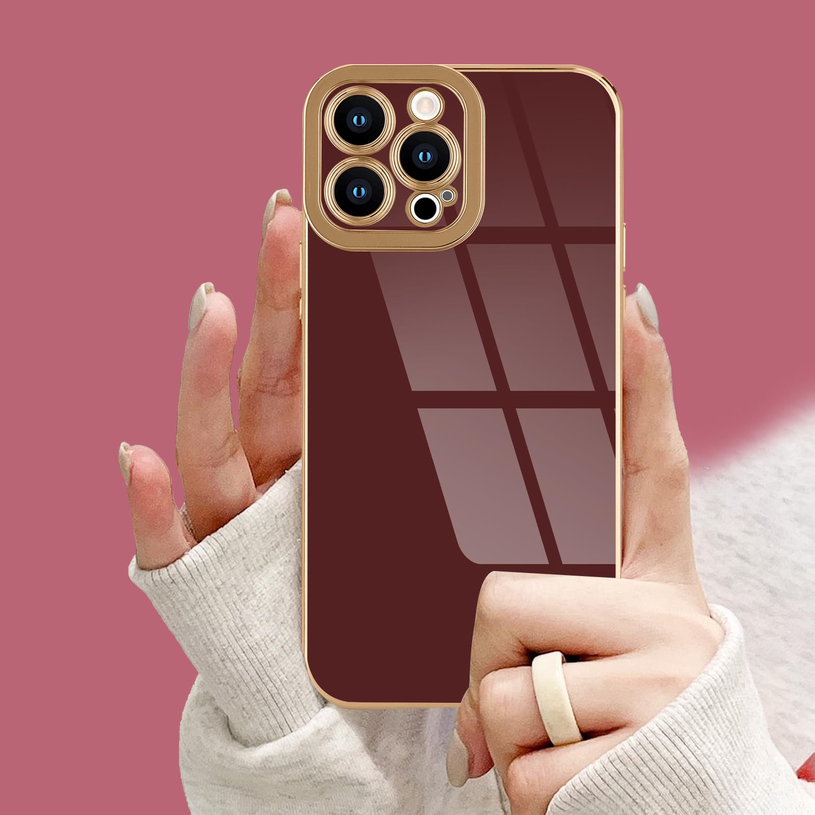 Lafunda Designed For Iphone 12 Pro Case Cute, Luxury Plating Case For Women Girls Elegant Gold Edge Tpu Bumper Cover With Camera