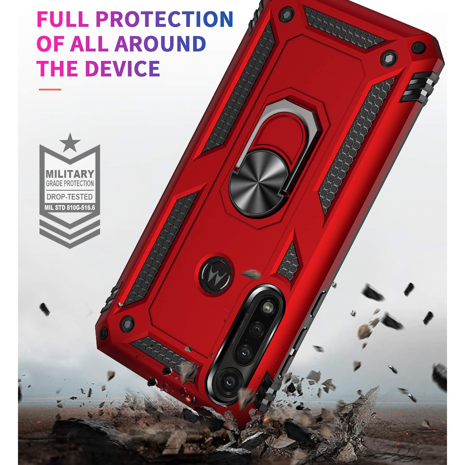 Tjs Compatible With Motorola Moto G Power (2020) Case, With [Tempered Glass Screen Protector] Defender Metal Ring Magnetic Suppo