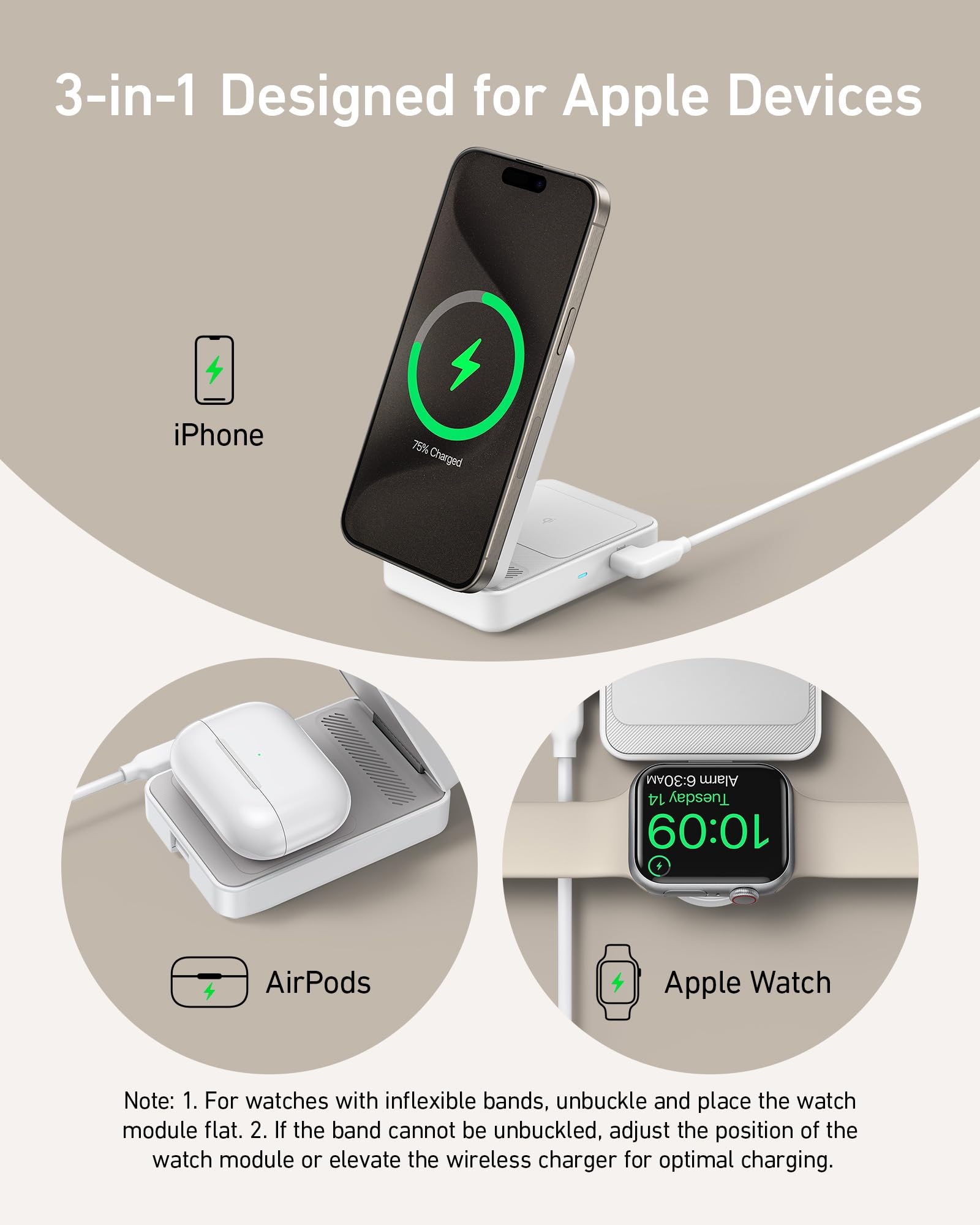 Magsafe Charger Compatible, Anker Maggo 3 In 1 Charging Station, Qi2 Certified 15W Wireless Charger Stand, Apple Watch Charger,