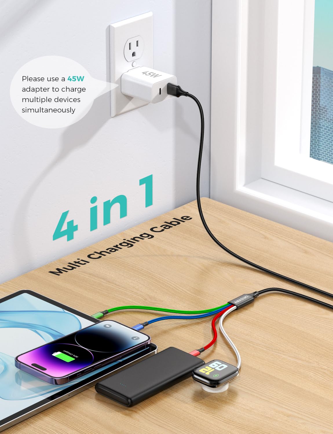 Travel Essentials,4 In 1 For Apple Watch Charger/Iphone Charger/Multi Charging Cable Cord,Vacation Rv Camping Essentials,Usb C/L