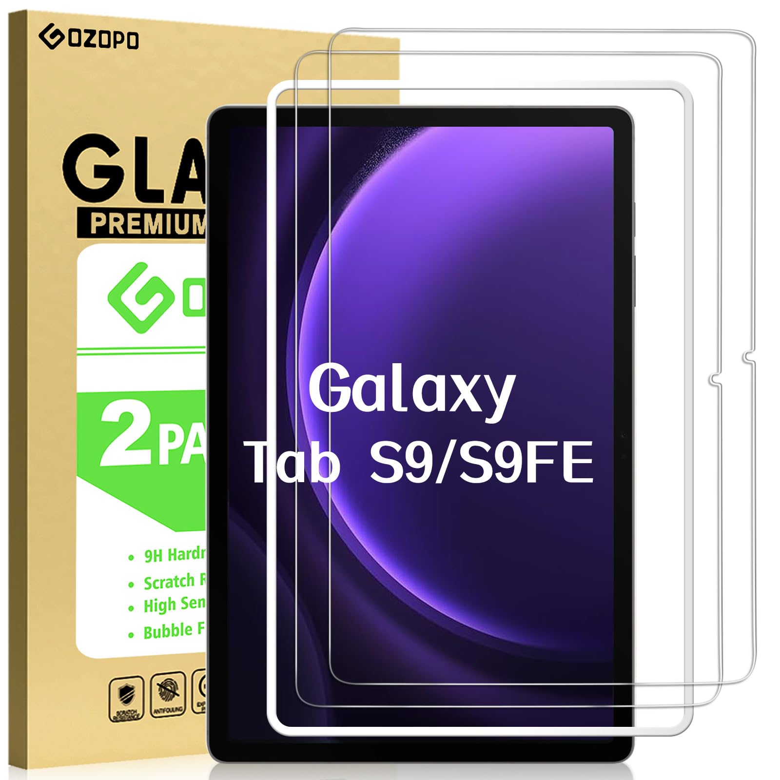 Gozopo [2 Pack Screen Protector For Samsung Galaxy Tab S9 11 Inch/S9 Fe 10.9 Inch 2023, [Scratch Resistant] [Bubble Free] [With 