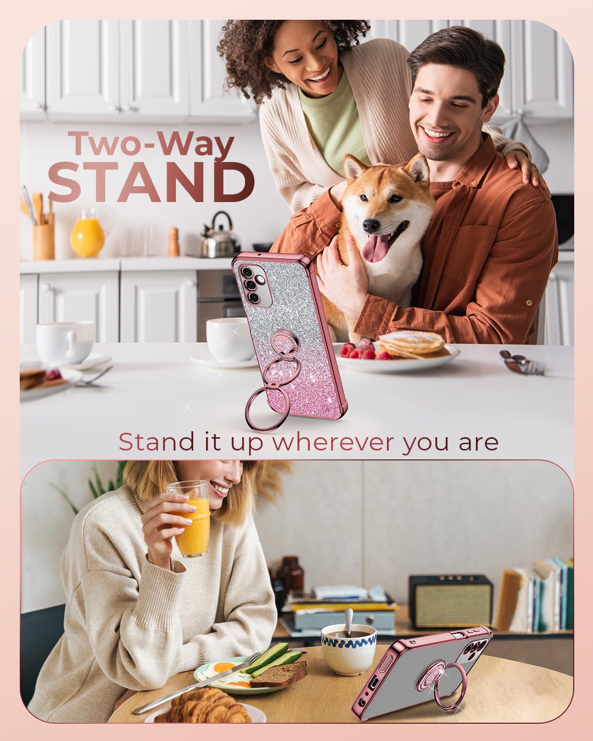 Xyz For Samsung Galaxy A15 5G Case With Stand, Galaxy A15 5G Case With Double Ring, Women Girls Bling Luxury Glitter Clear Phone