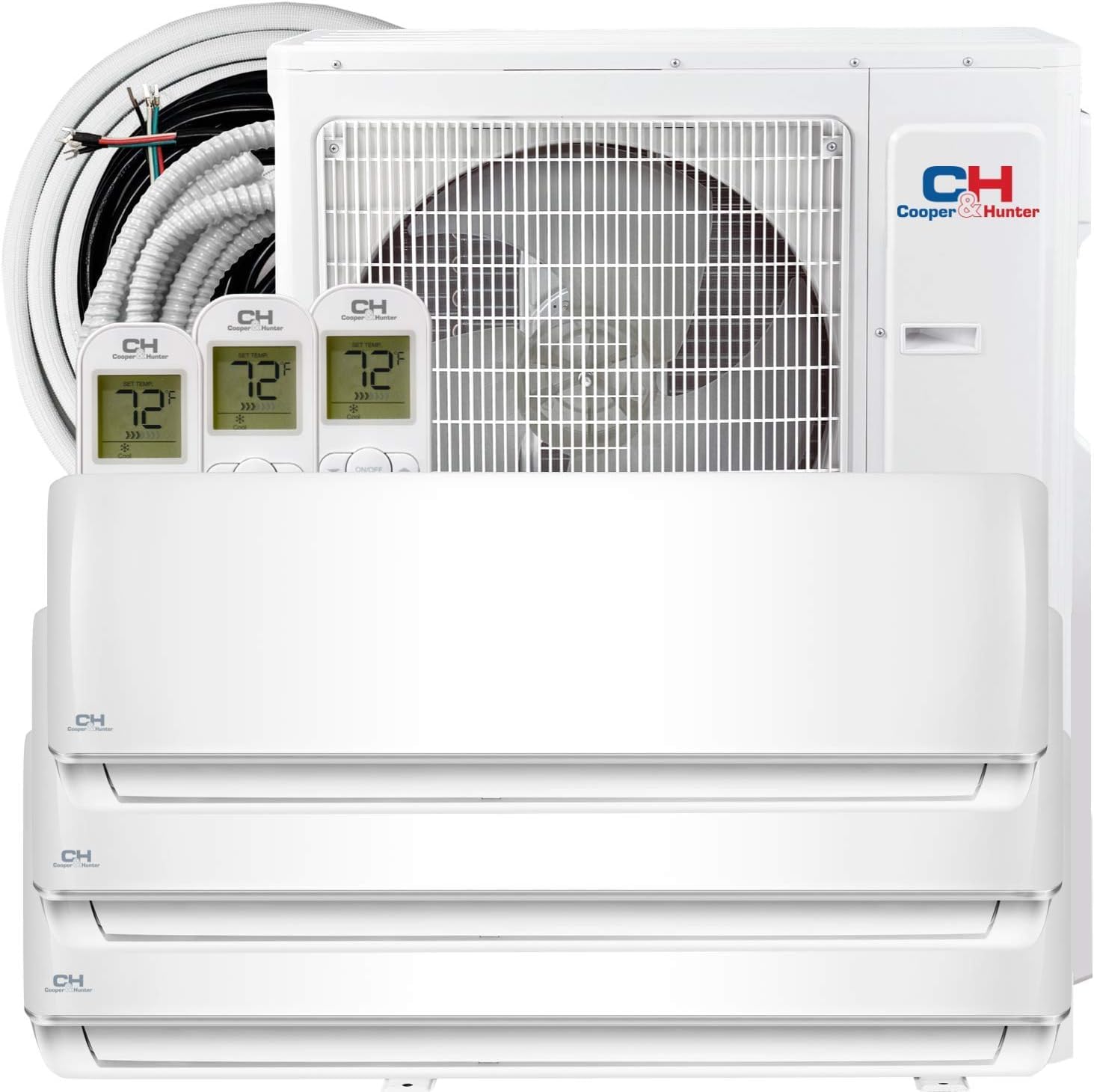 Cooper & Hunter 28,000 BTU Tri 3-Zone 9K + 9K + 12K BTU Wall Mount Ductless Mini Split Air Conditioner & Heat Pump - 25FT Instal