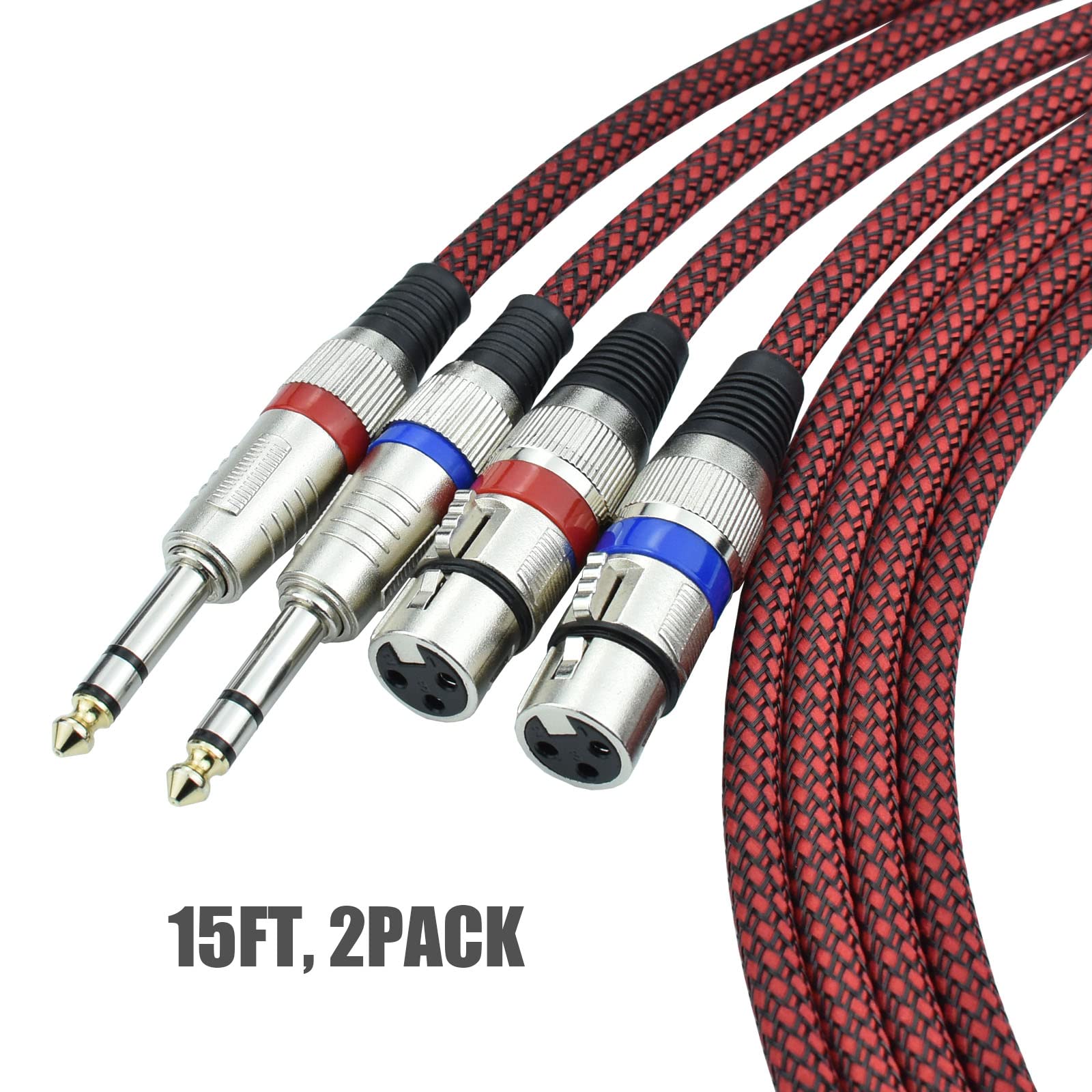 Mugteeve Xlr Female To 1/4 Trs Cable Adapter Balanced, 15 Feet 6.35 Mm Stereo Quarter Inch Trs To Xlr Microphone Cable, Nylon Br