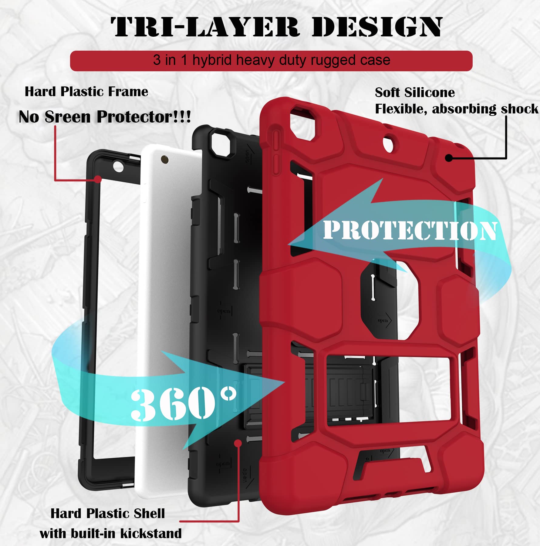 Ccmao Case For Ipad 9Th Generation/Ipad 8Th Generation/Ipad 7Th Generation, Slim Heavy Duty Shockproof Rugged Protective Case Wi