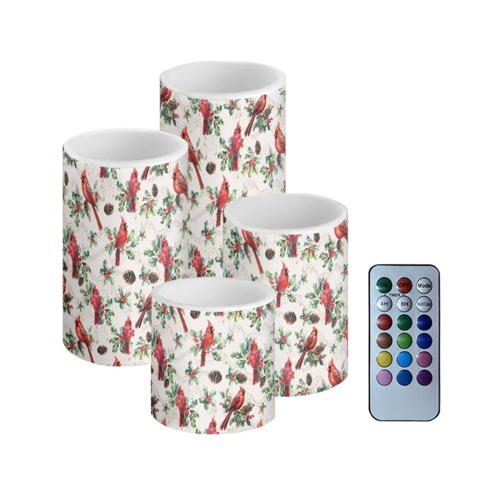 NETILGEN Christmas Cardinal Bird Flickering Flameless Candles with Battery Powered LED Candles with Remote Timer Color Changing 