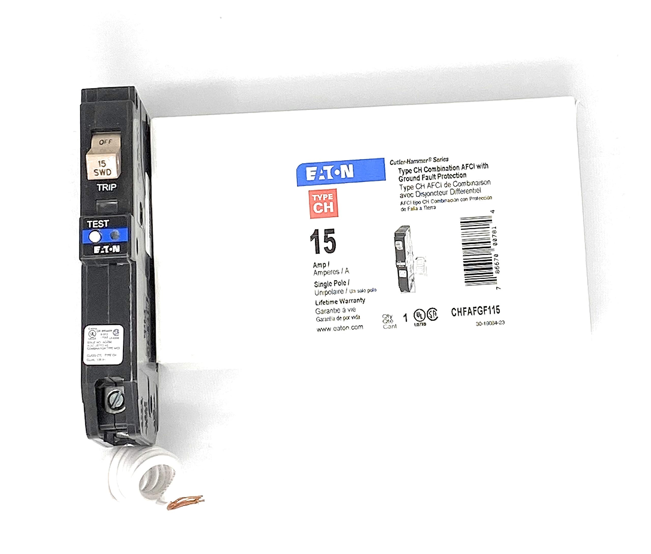 Eaton Cutler Hammer 15 Amp Single Pole Dual Function Arc Fault/Ground Fault Breaker