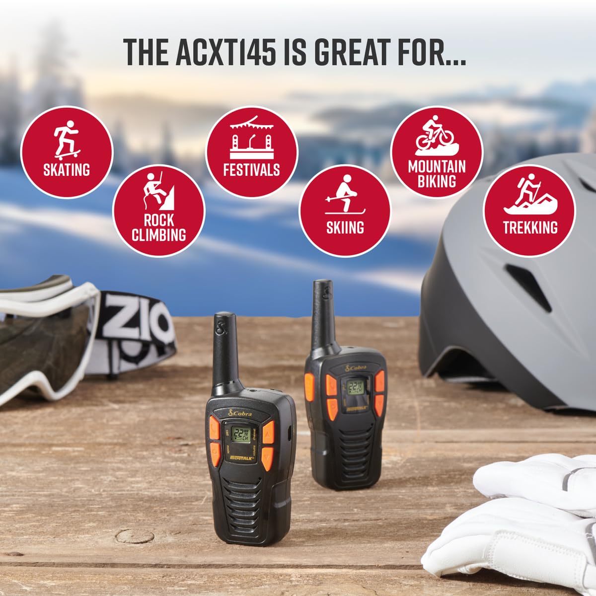 Cobra Acxt145 Compact Walkie Talkies   Rechargeable, Lightweight, 22 Channels, Long Range 16 Mile Two Way Radio Set (2 Pack), Black