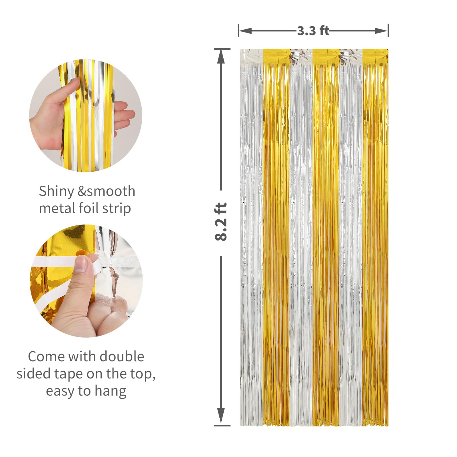 Crosize 2 Pack Foil Fringe Curtains Party Decorations, Gold Tinsel Curtain Backdrop For Parties, Door Streamers, Glitter Streame