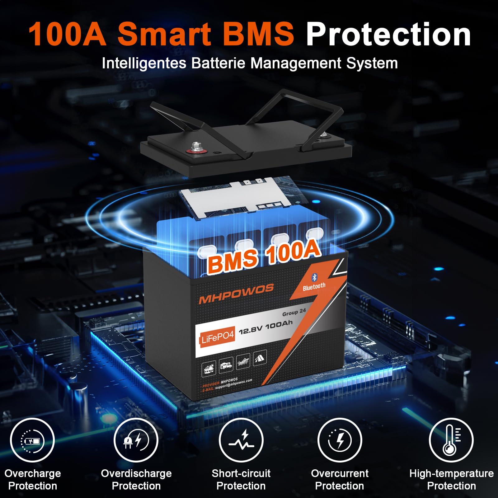 12V 100Ah Lifepo4 Trolling Motors Battery, Group 24 Bluetooth Lithium Battery, 15000 Deep Cycle, 100A Bms Low Temperature Protec