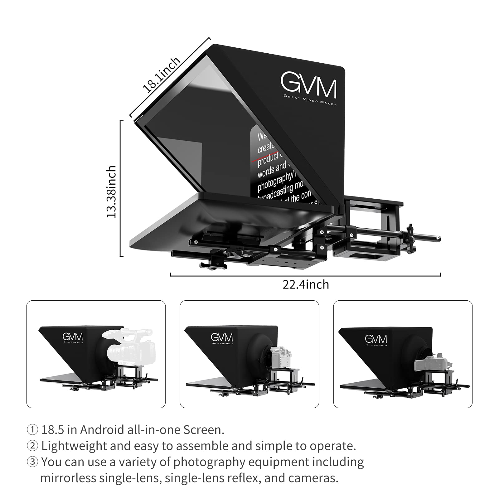 Gvm Teleprompters For Digital Cameras/Camcorders Portable 18.5'' Teleprompter Kit With Remote Control & App,Solid Aluminum Const