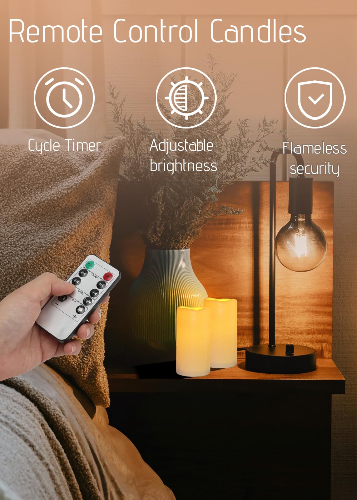 15Pack Waterproof Flameless Remote Control Candles (D3''*H5.5'') Battery Operated Flickering Led Pillar Candle