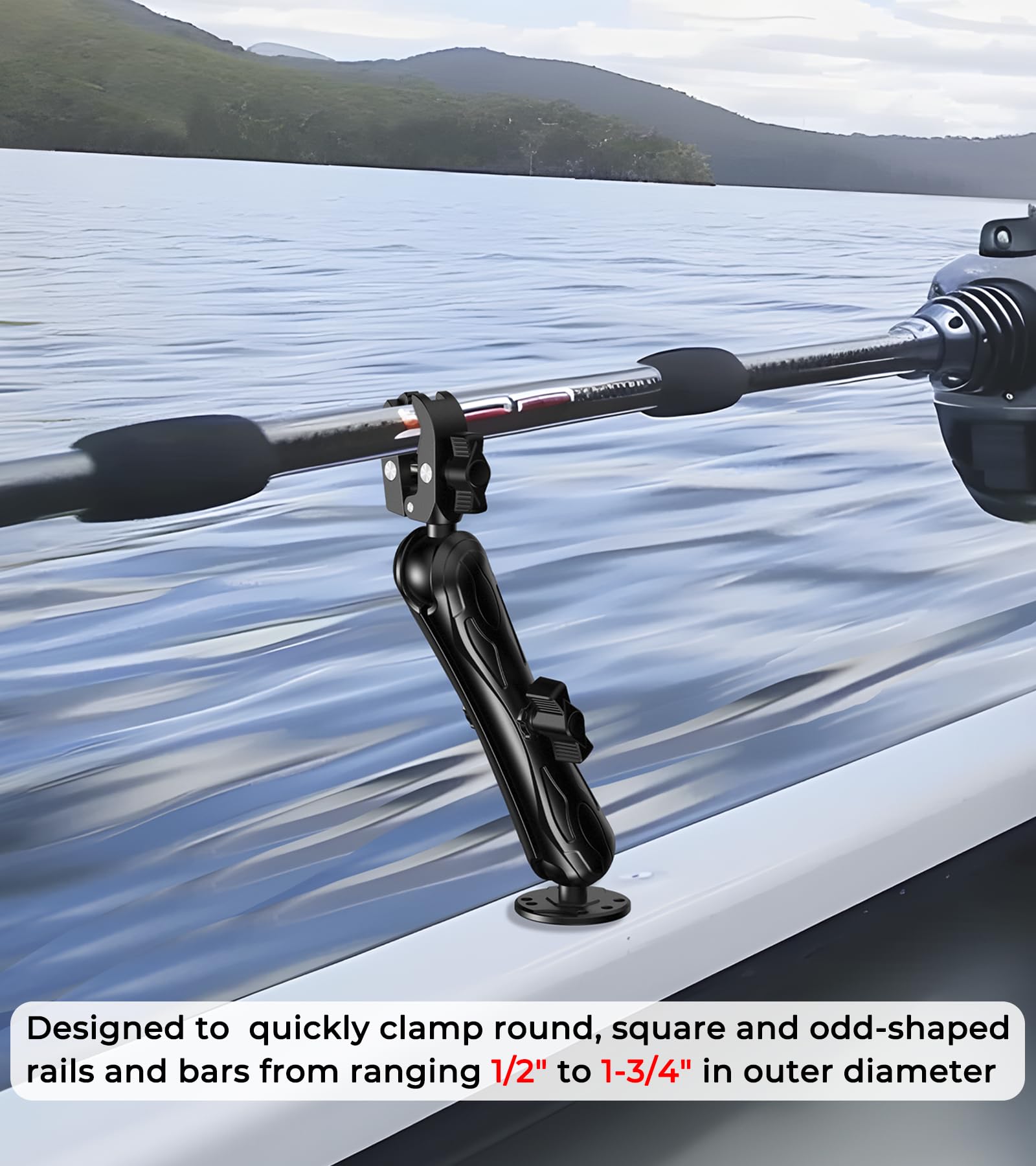 Vazeswin Aluminum Alloy 1.5'' Ball Trolling Motor Stabilizer Mount With Tough Claw Clamp Base For 1/2'' To 1 3/4'' Diameter Rail