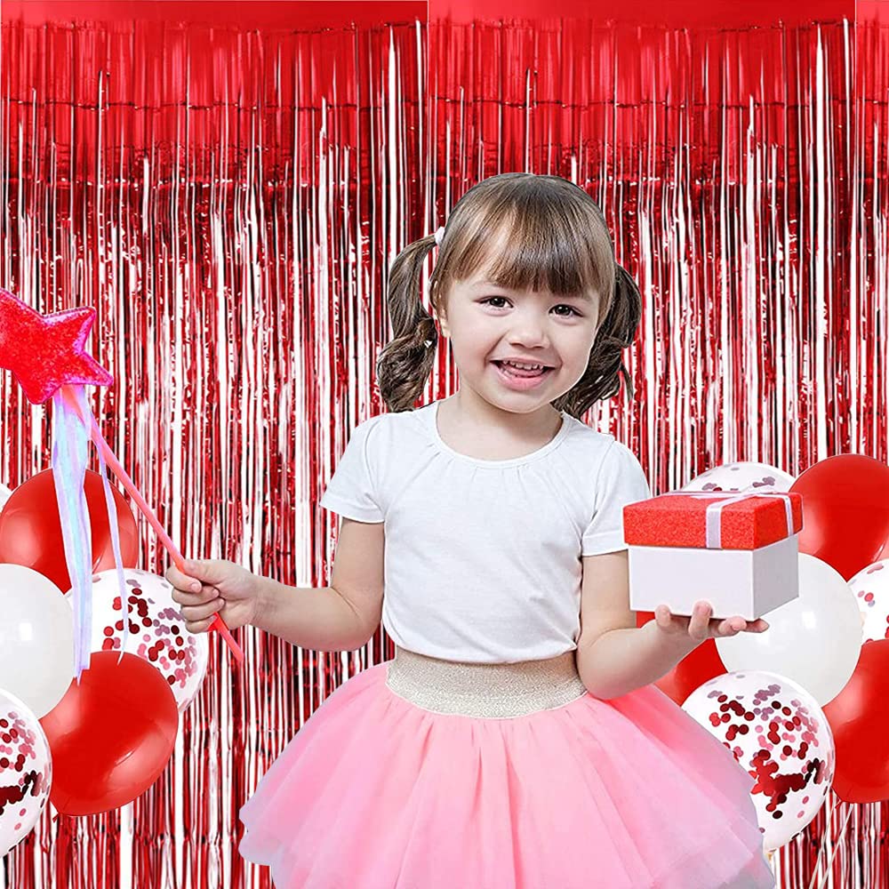 Beishida 4 Pcs Red Door Streamers Tinsel Curtain Party Streamers Backdrop Fringe Foil Wall Background For Birthday Valentine'S D