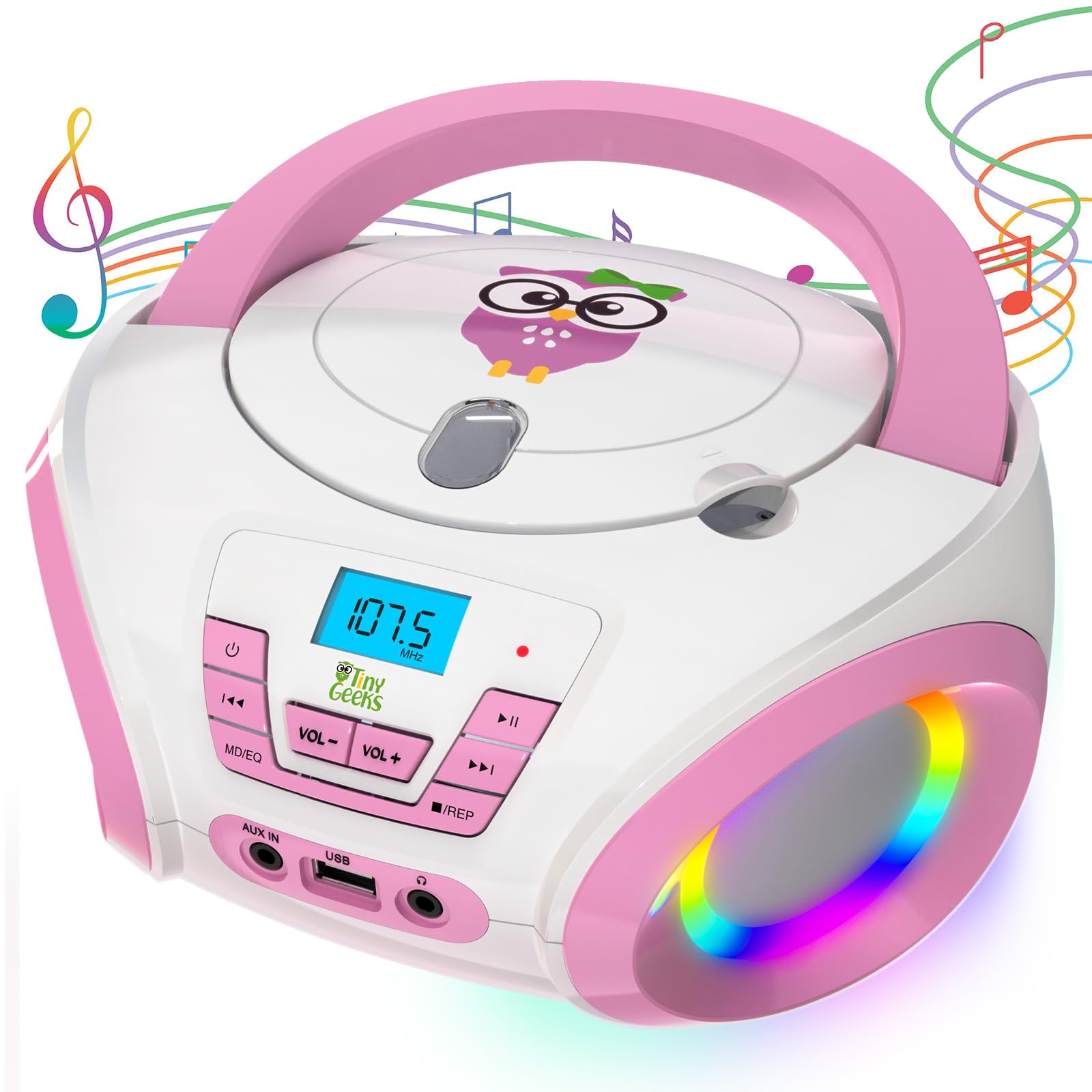 Tinygeeks Tunes Kids Boombox Cd Player For Kids New 2024 + Fm Radio + Batteries Included + Cute Pink Radio Cd Player With Speake