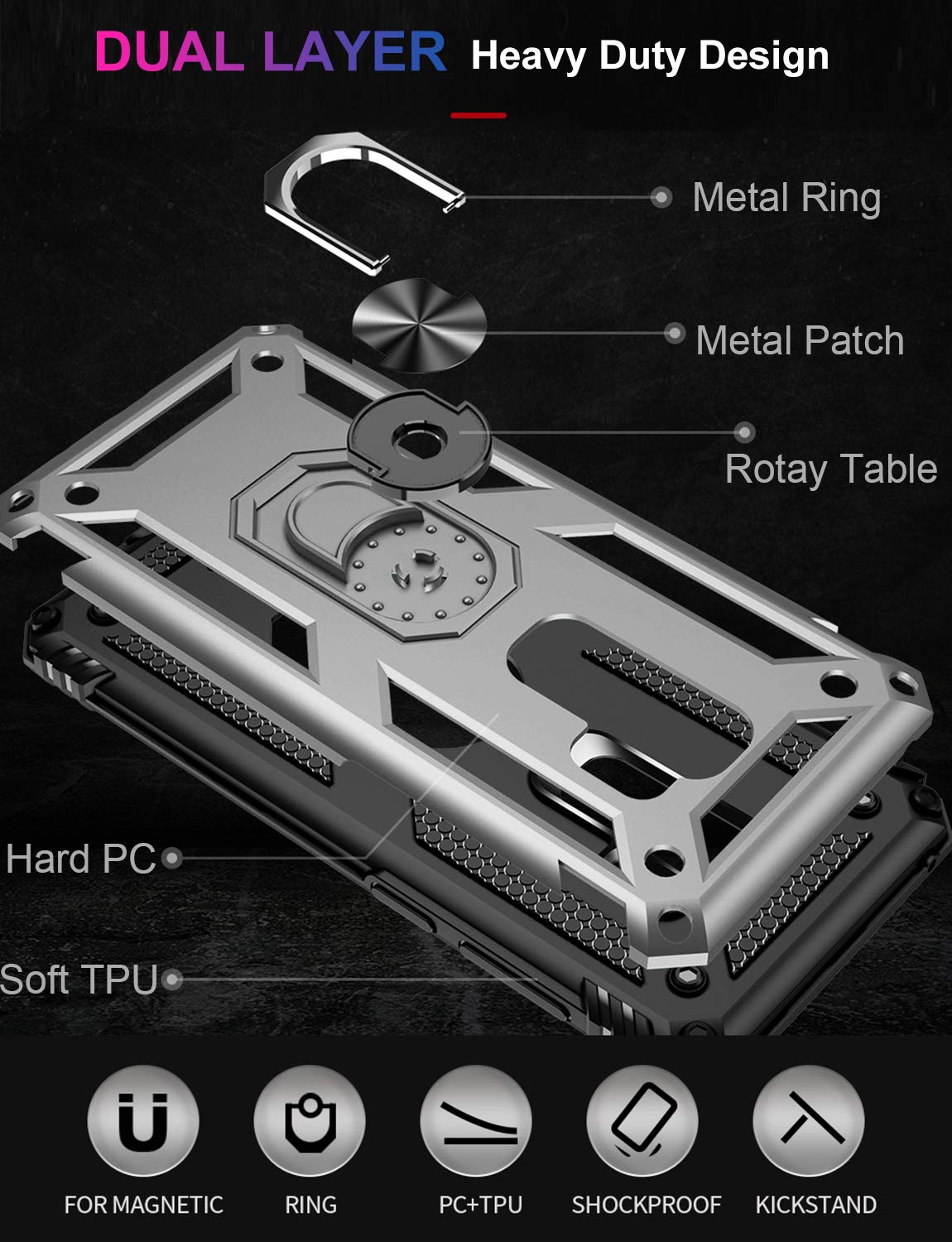 Lumarke For Galaxy S9+ Plus Case,Pass 16Ft. Drop Tested With Magnetic Ring Kickstand Compatible With Car Mount Holder,Military G