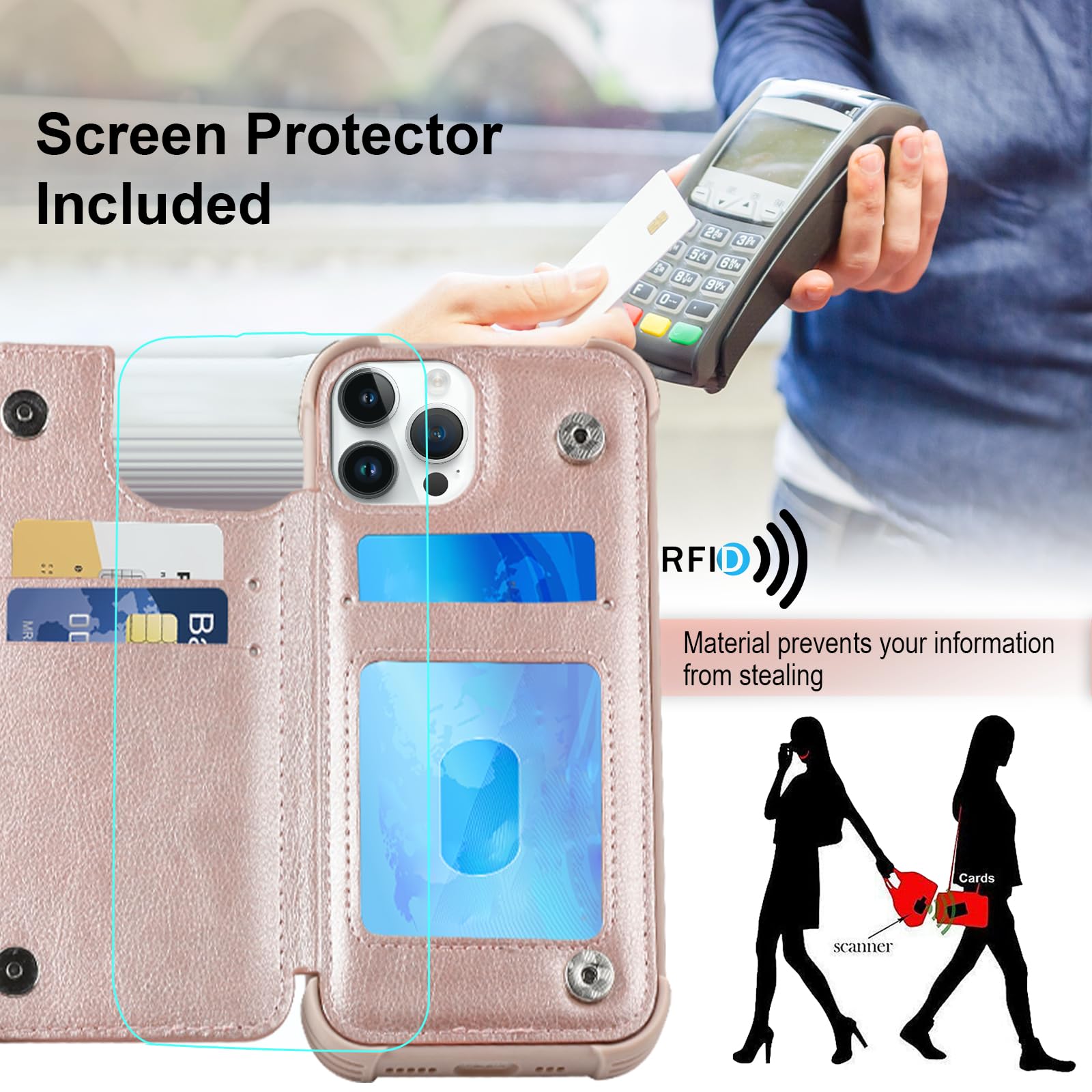 Vanavagy Wallet Case Compatible For Iphone 14 Pro For Women Men,Pu Leather Flip Folio Phone Cover Fits Magnetic Car Mount With C