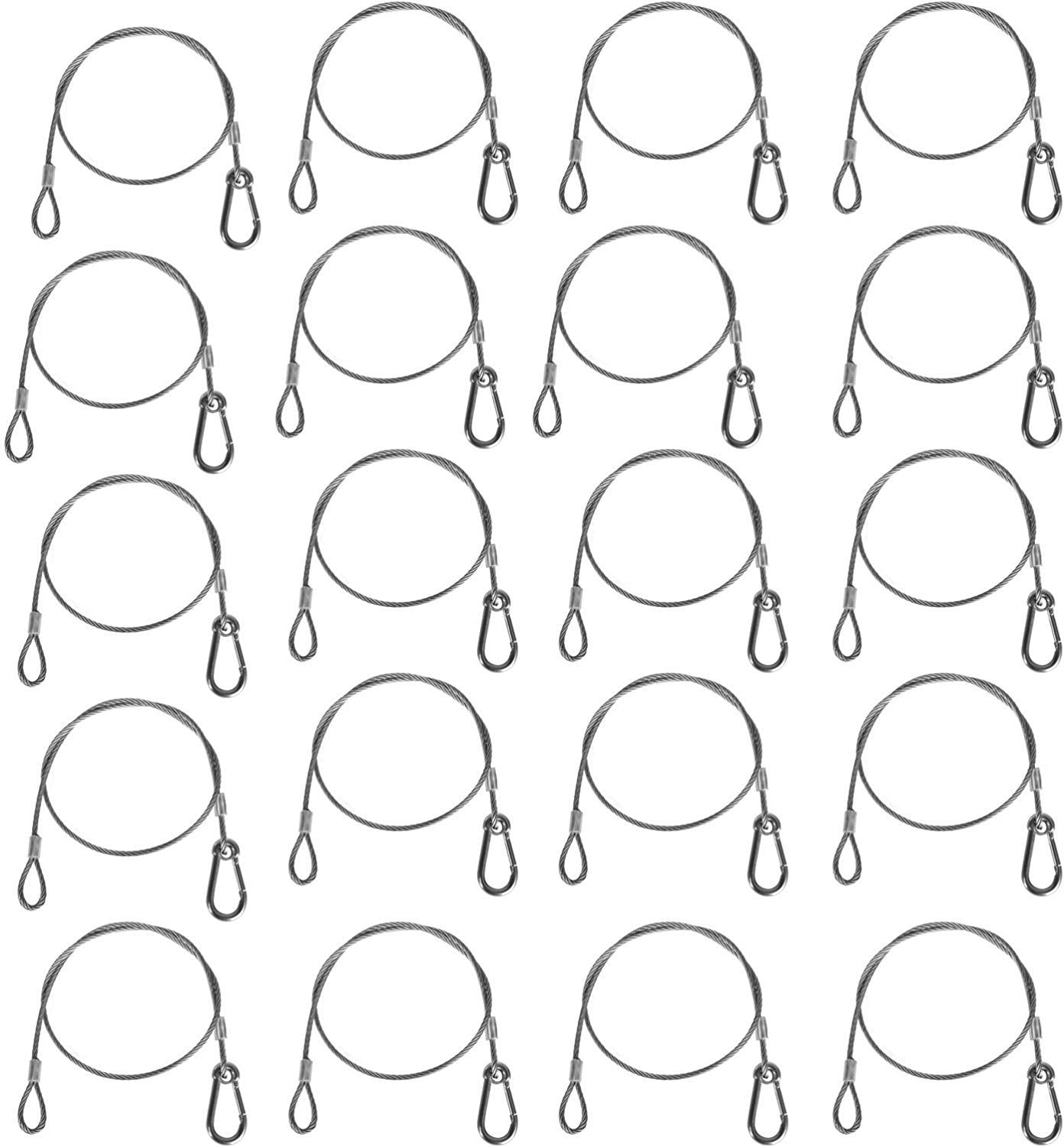 Mountain_Ark 20 Pack Safety Security Cable, 25.5' Stainless Steel Wire Ropes For Dj Stage Light, Buckle & Looped End, Load 110 Lb