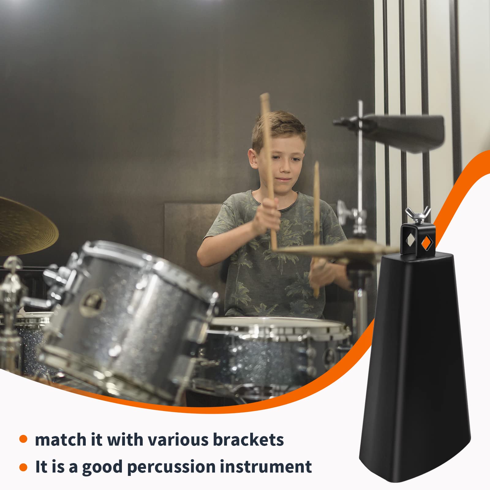 Soulmate 9 Inch Metal Steel Cow Bells Instrument Noise Makers Cowbell Hand Percussion Cow Bell With Handle Stick For Drum Set