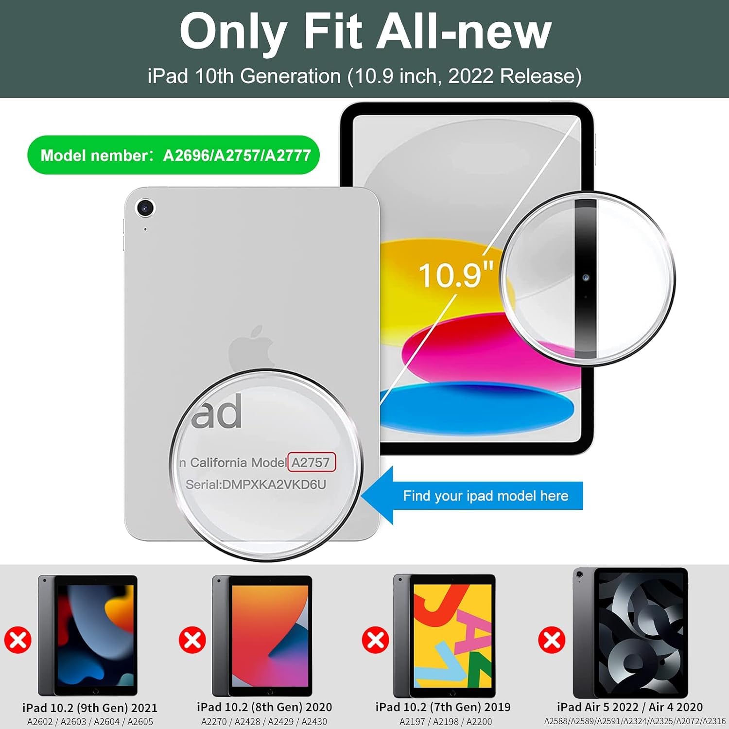 Durasafe Ipad 10Th Generation 10.9 Inch 2022 Tpu Cover A2696 Mpq13Ll/A Mpq33Ll/A Mpq03Ll/A Mpq23Ll/A A2757 Mpq93Ll/A Mpqc3Ll/A A