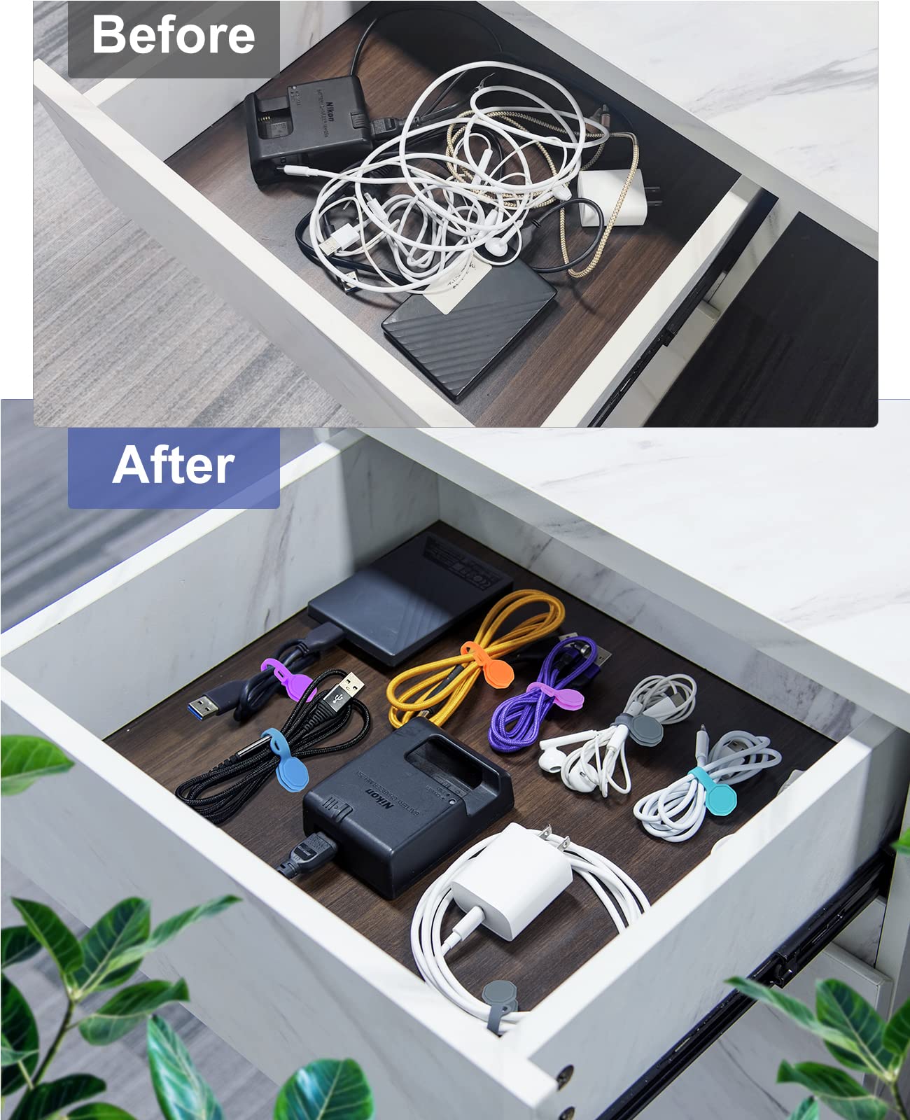 8Pcs Silicone Magnetic Cable Ties & Clips, Cord Organizer [1S] Management Reusable Magnet Cable Organizer, Phone Cord Holder For