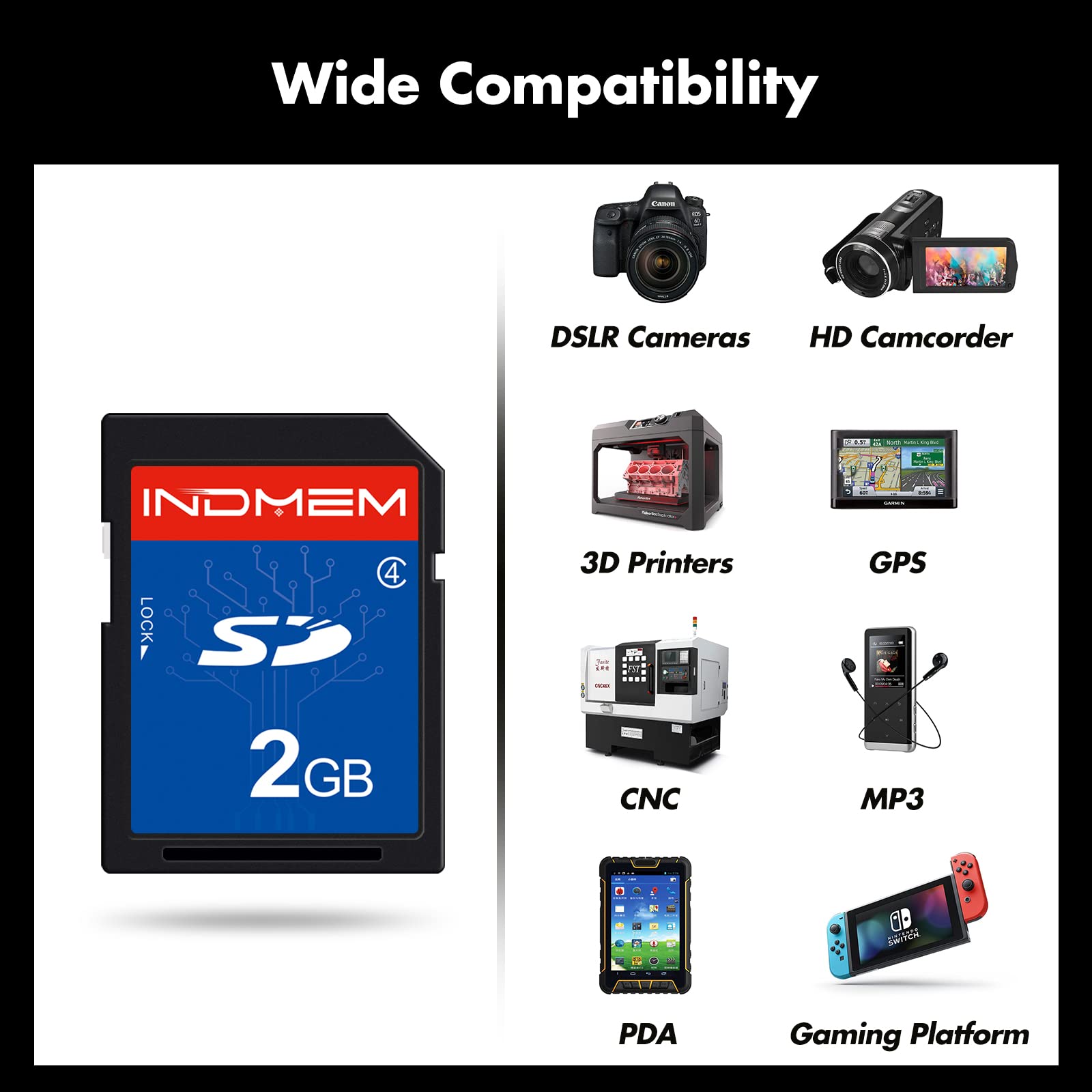 Indmem 5 Pack Sd Card 2Gb Class 4 Flash Memory Card 2G Slc Stanard Secure Digital Cards