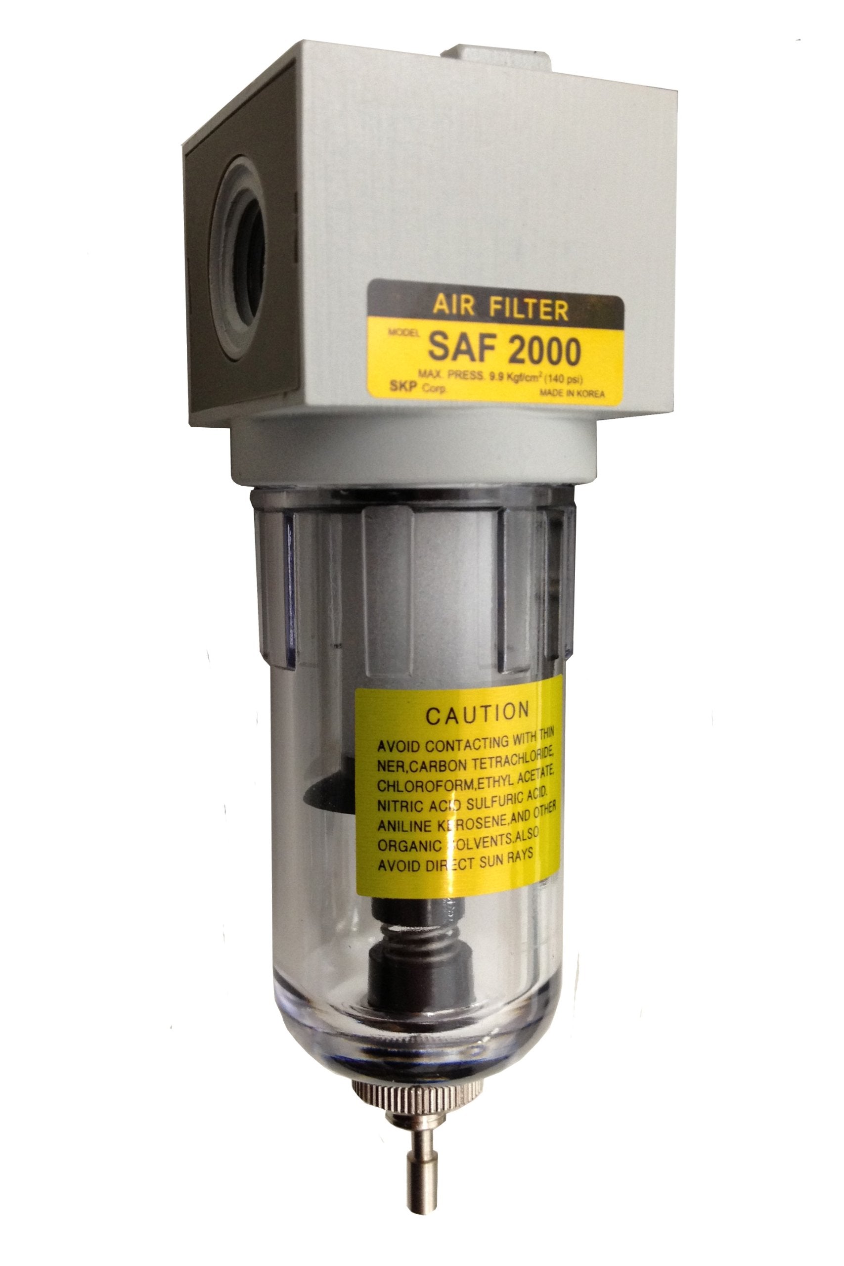 PneumaticPlus SAF2000M-N02B Miniature Compressed Air Particulate Filter 1/4 NPT - Poly Bowl, Manual Drain, Bracket