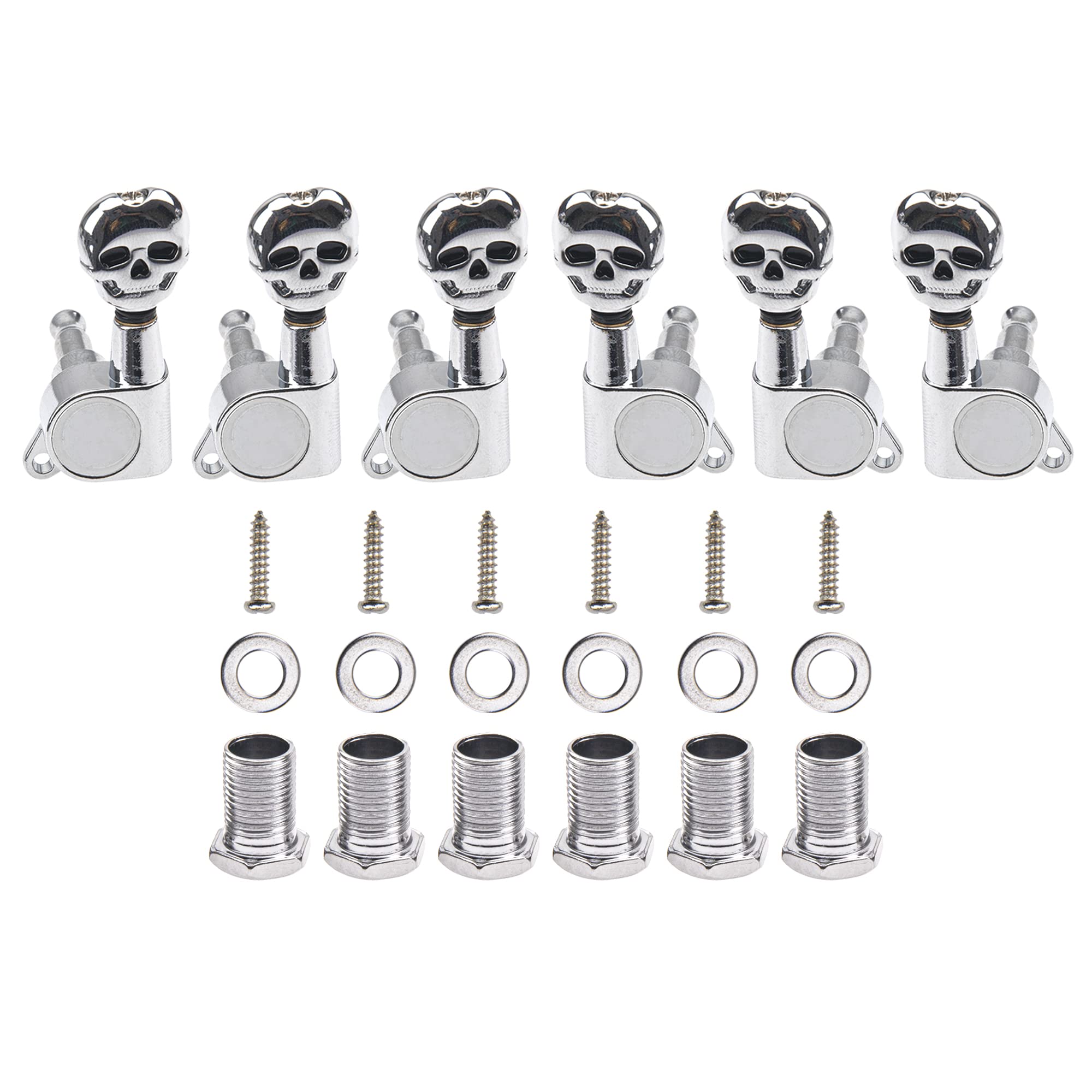 6Pcs Yootones 3L3R Skull Guitar Sealed Gear Tuning Pegs Machine Head Knobs Machine Head Tuners Compatible With Electric Guitar A
