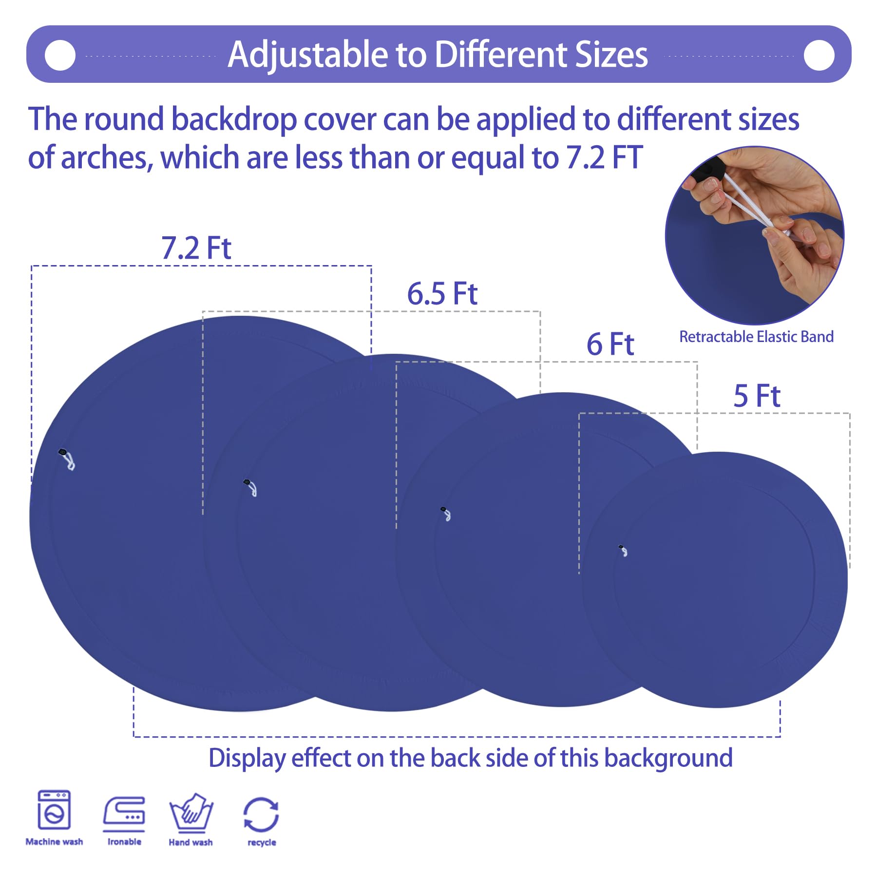 Gallety Navy Blue 7.2Ft Round Backdrop Cover For 5 7.2Ft Circle Stand   Adjustable, Polyester, Wrinkle Resistant, Ideal For Wedd