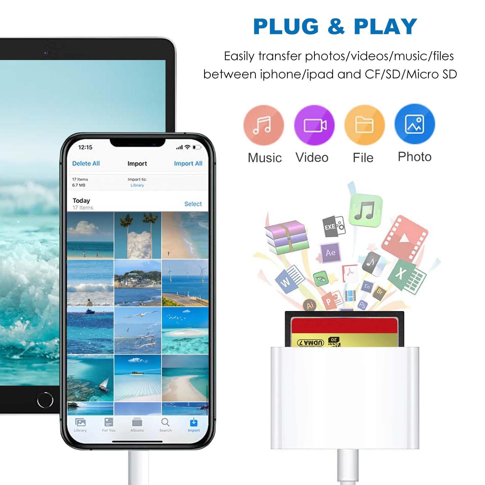 Sd Cf Card Reader For Iphone Ipad 3 In 1 Lightning To Sd Cf Tf Memory Card Reader Adapter Camera Card Reader Compatible With Iph