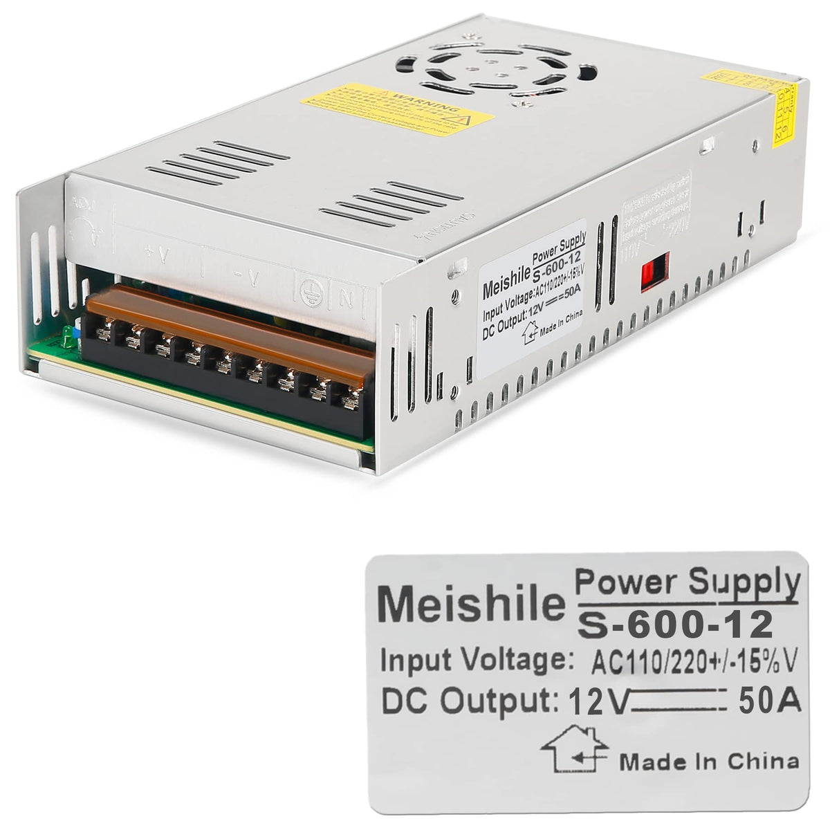 Meishile 12V 50A 600W Dc Switching Power Supply Adapter Psu Ac To Dc Industrial Transformer Converter For Led Drive Light Lamp M