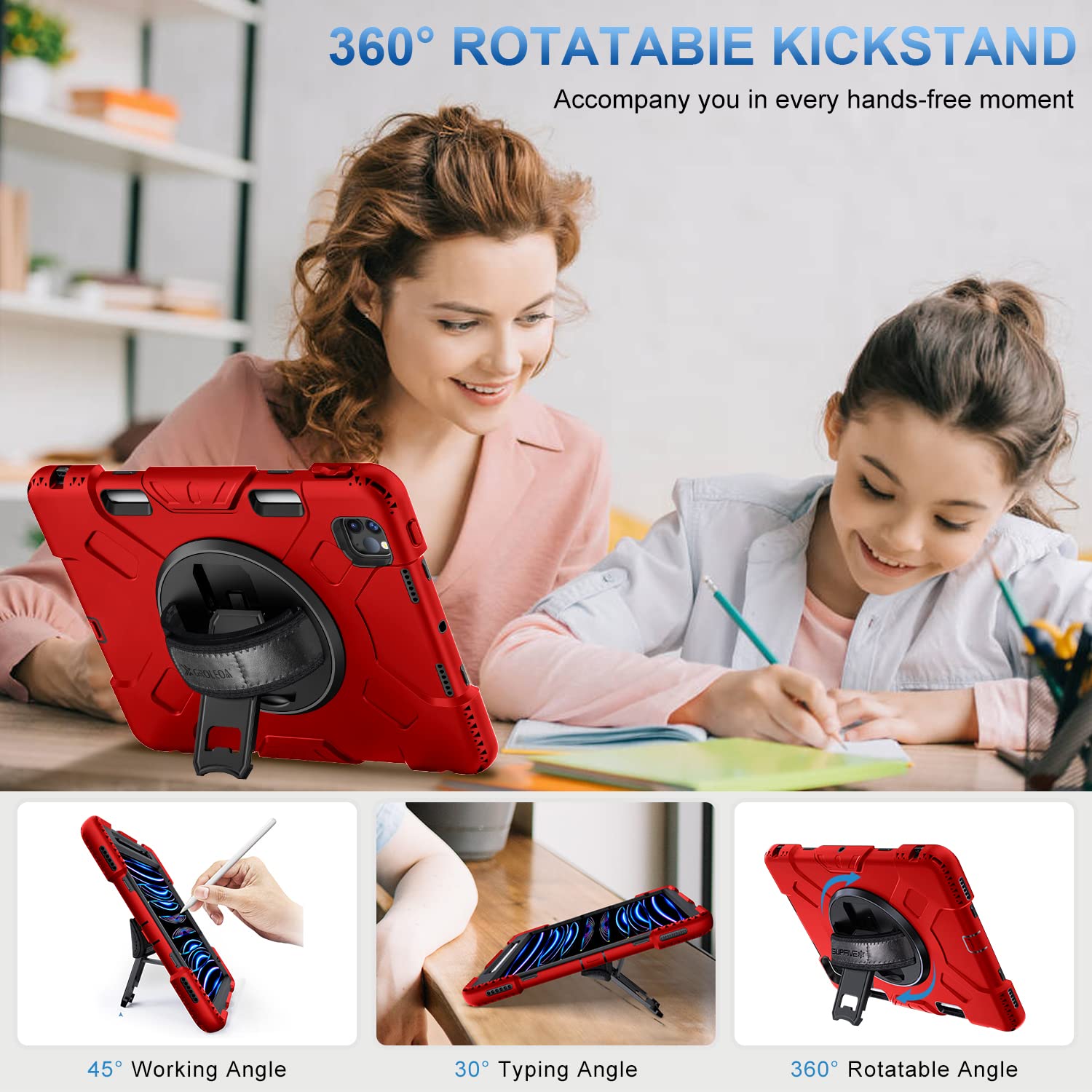 Supfives Case For Ipad Pro 11 2022 4Th Generation: Upgraded Military Grade Shockproof Full Body Protective Case   Swivile Kickst