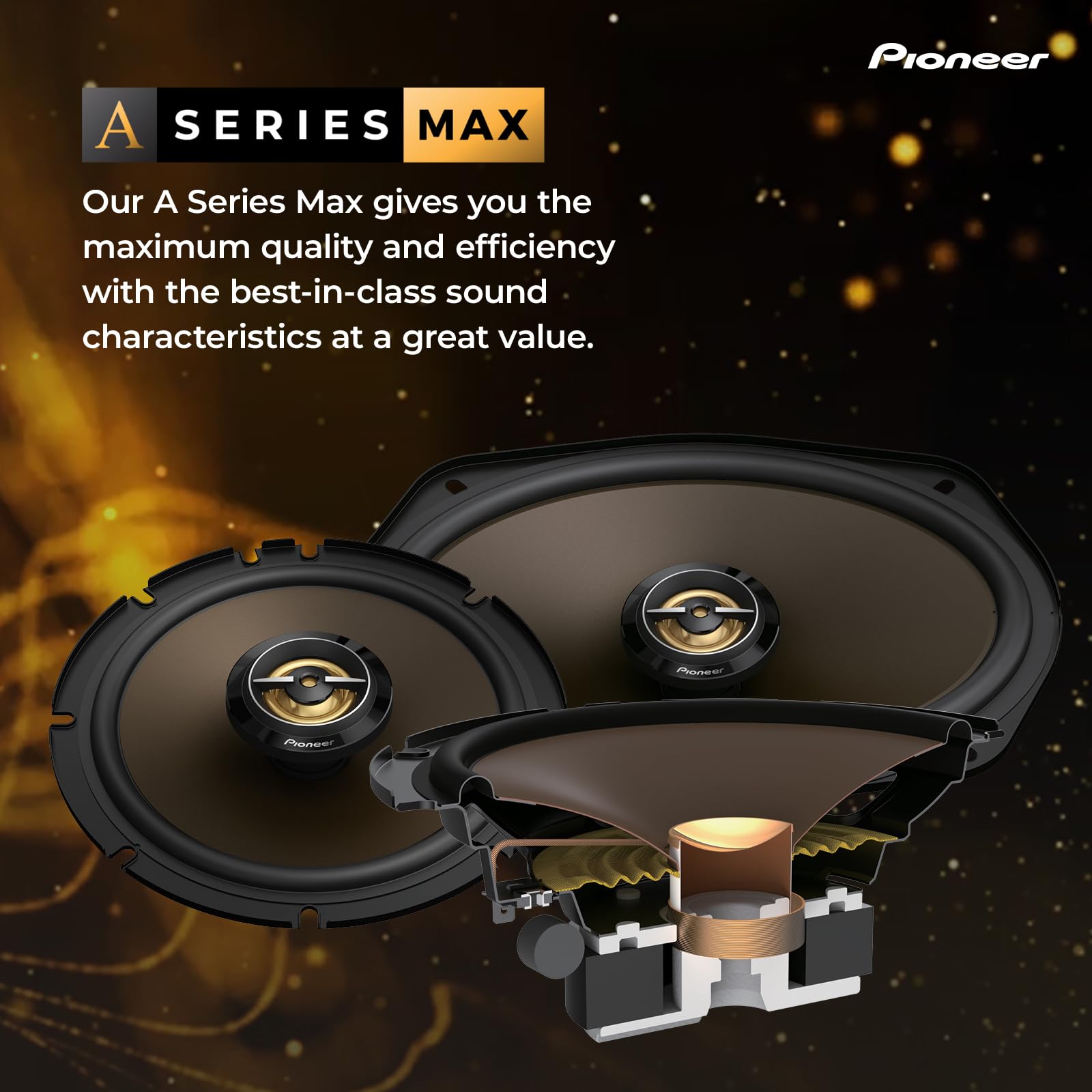 Pioneer A-Series Max Ts-A653Ch, 2-Way Component Car Audio Speakers, Full Range, Clear Sound Quality, Easy Installation And Enhan
