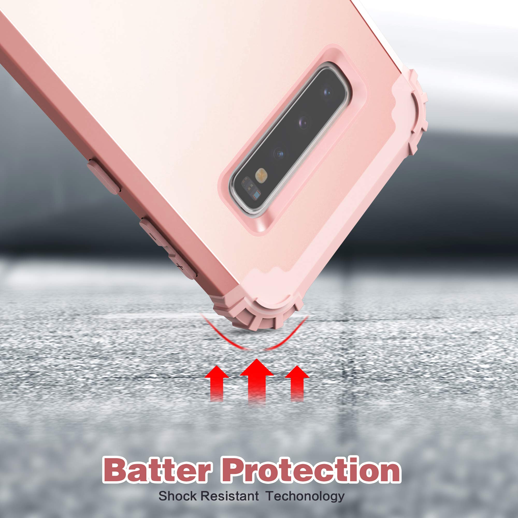 Idweel For Galaxy S10 Case, For Galaxy S10 Case Rose Gold For Women Girls, 3 In 1 Shockproof Slim Hybrid Heavy Duty Protection H