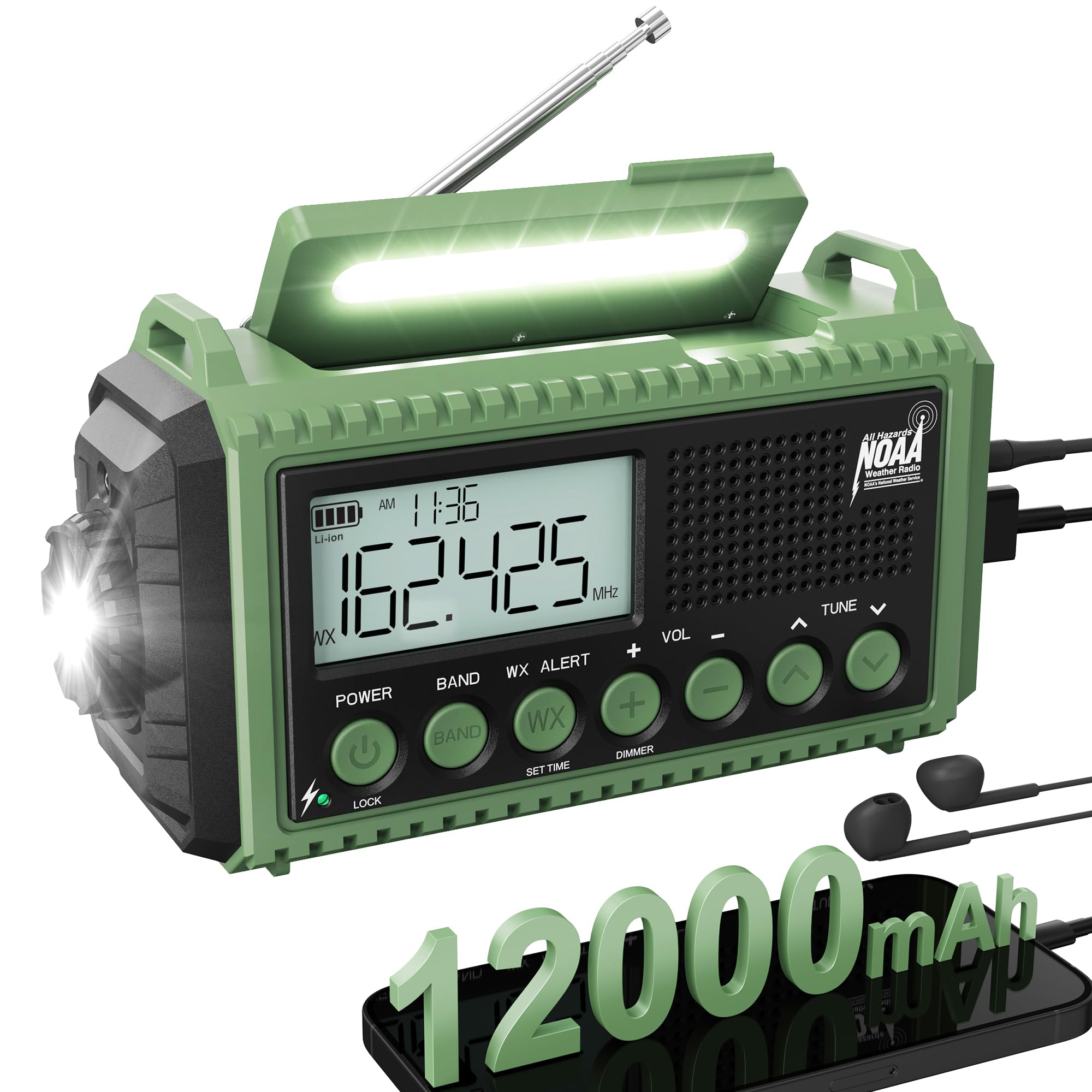 Emergency Radio  Auto Noaa Weather Radio, 12000Mah Battery Operated Hand Crank Radio, Solar Portable Am/Fm/Sw Weather Alert Radi