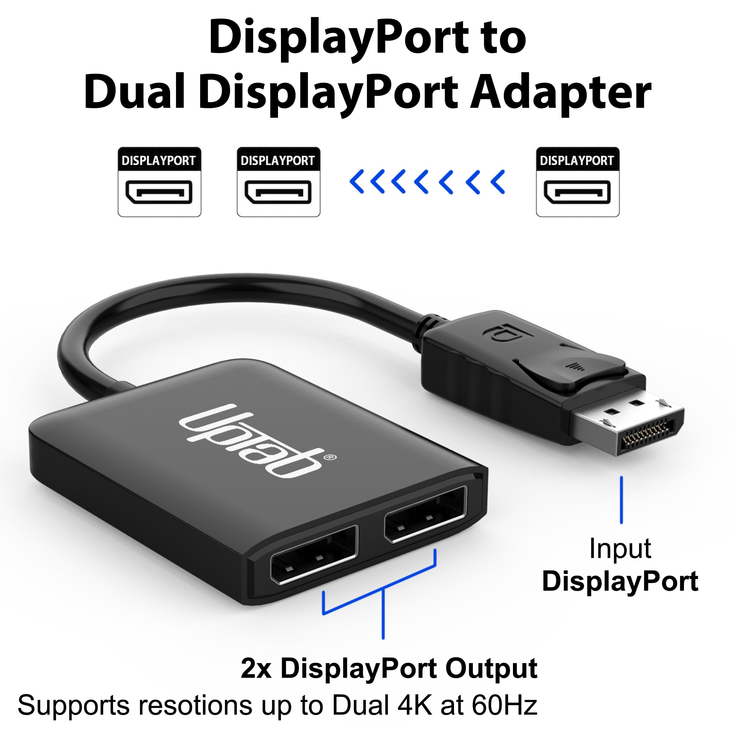 Uptab Displayport To Dual Displayport Adapter 8K Multi Monitor Splitter, Converter Multi Stream Transport (Mst) Hub, Dp To 2X Dp