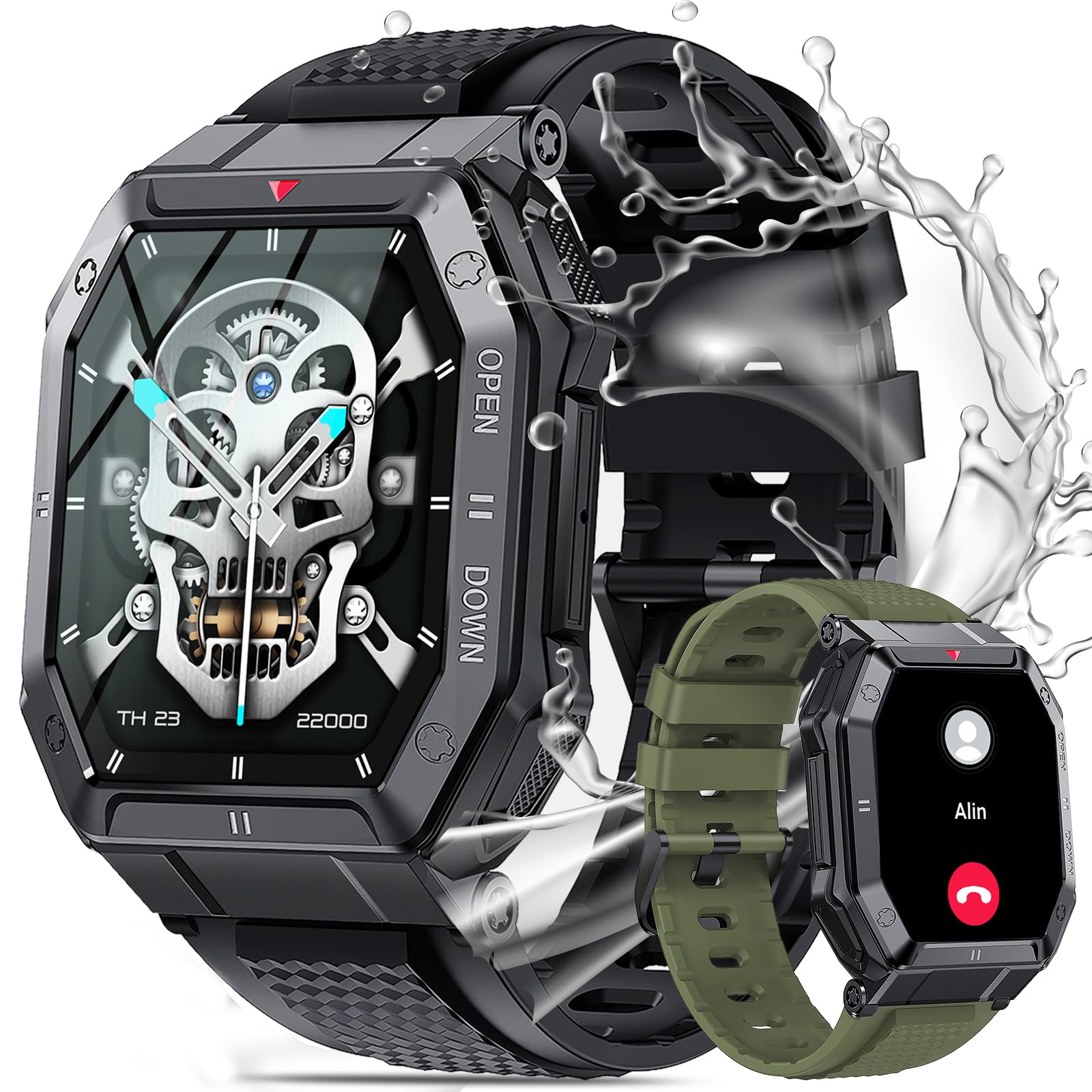 PODOEIL Smart Watch with 1.85 HD Screen, Fitness Tracker/Bluetooth Call/Sports Mode, Mens Tactical Smart Watches for iOS Andr