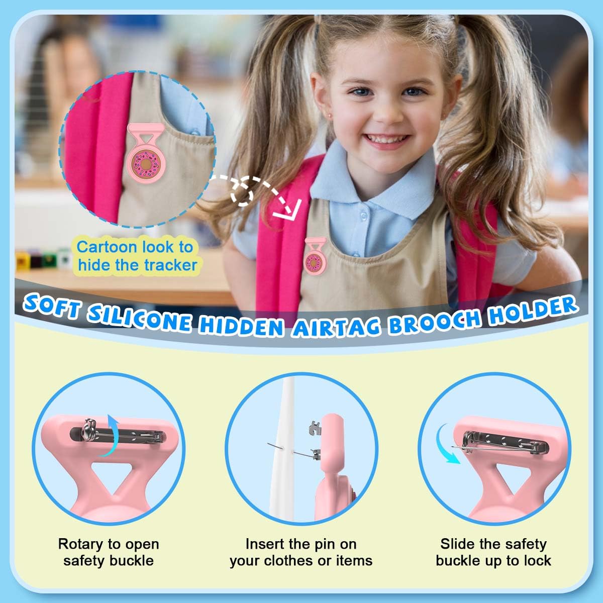 [2In1] For Airtag Bracelet & Airtag Holder With Pin, Kids Airtag Case And Kids Air Tag Bracelet Waterproof Air Tag Holder Cute D