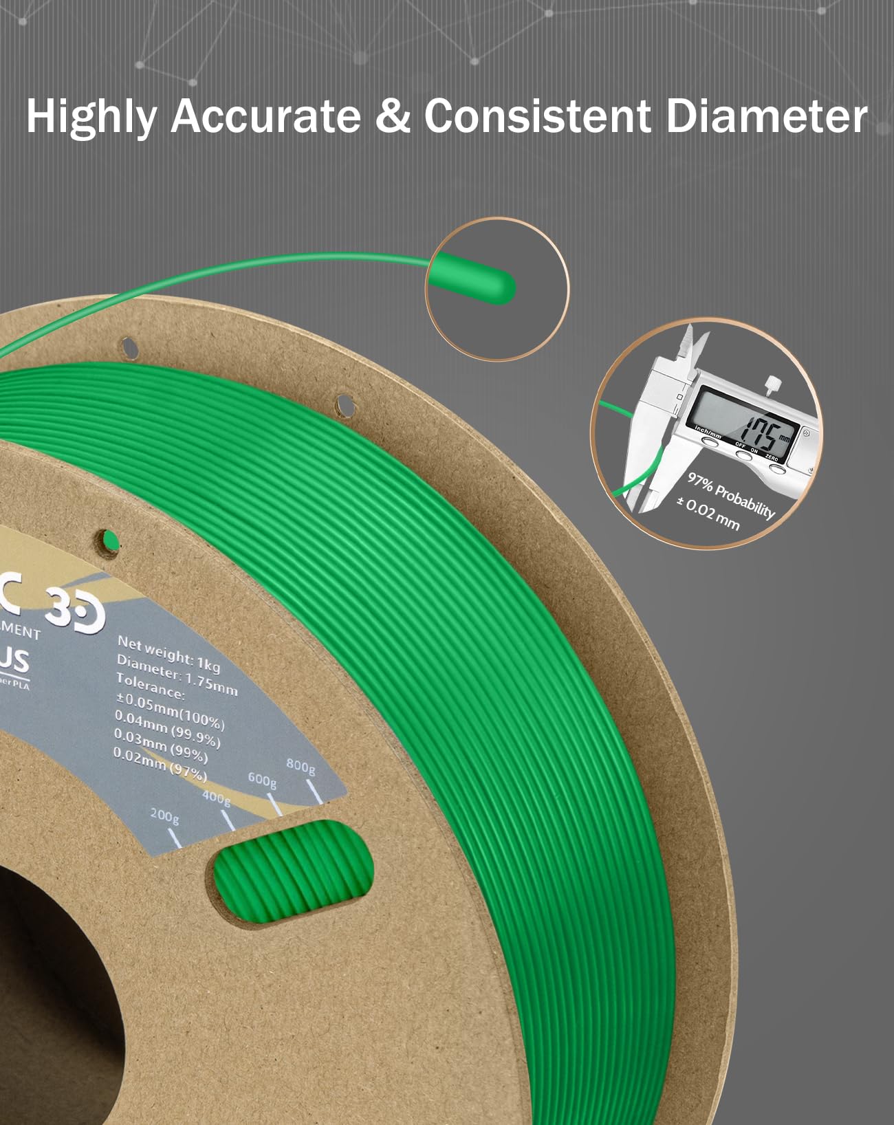 Duramic 3D Pla+ Filament 1.75Mm 1Kg Green, Pla Plus Filament 1Kg Spool(2.2Lbs) Tougher And Stronger, Dimensional Accuracy Probab