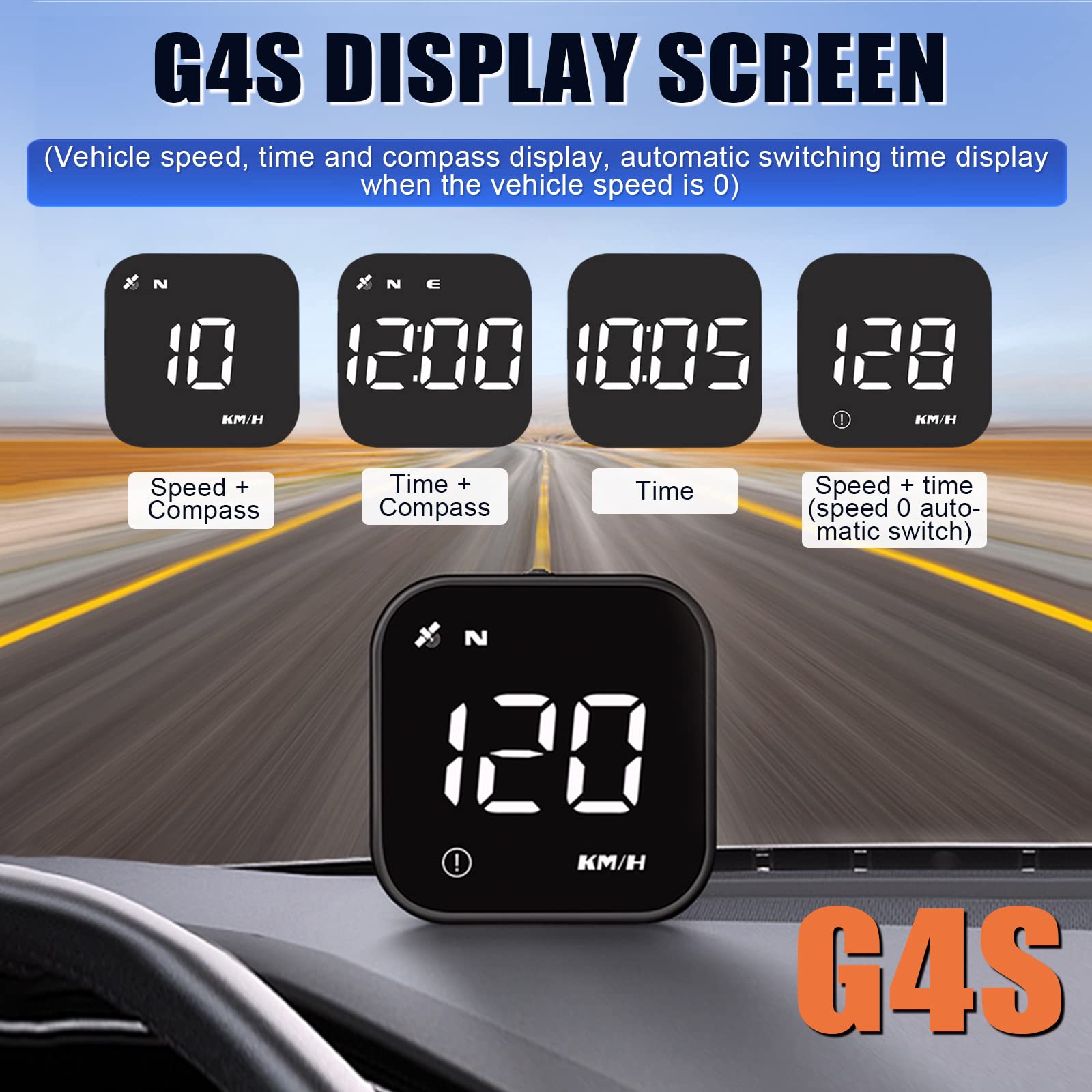 Fastsun G4S Digital Gps Speedometer, Car Hud Heads Up Display With Digital Speed In Mph Kph, Overspeed Alarm, Driver Fatigue Rem