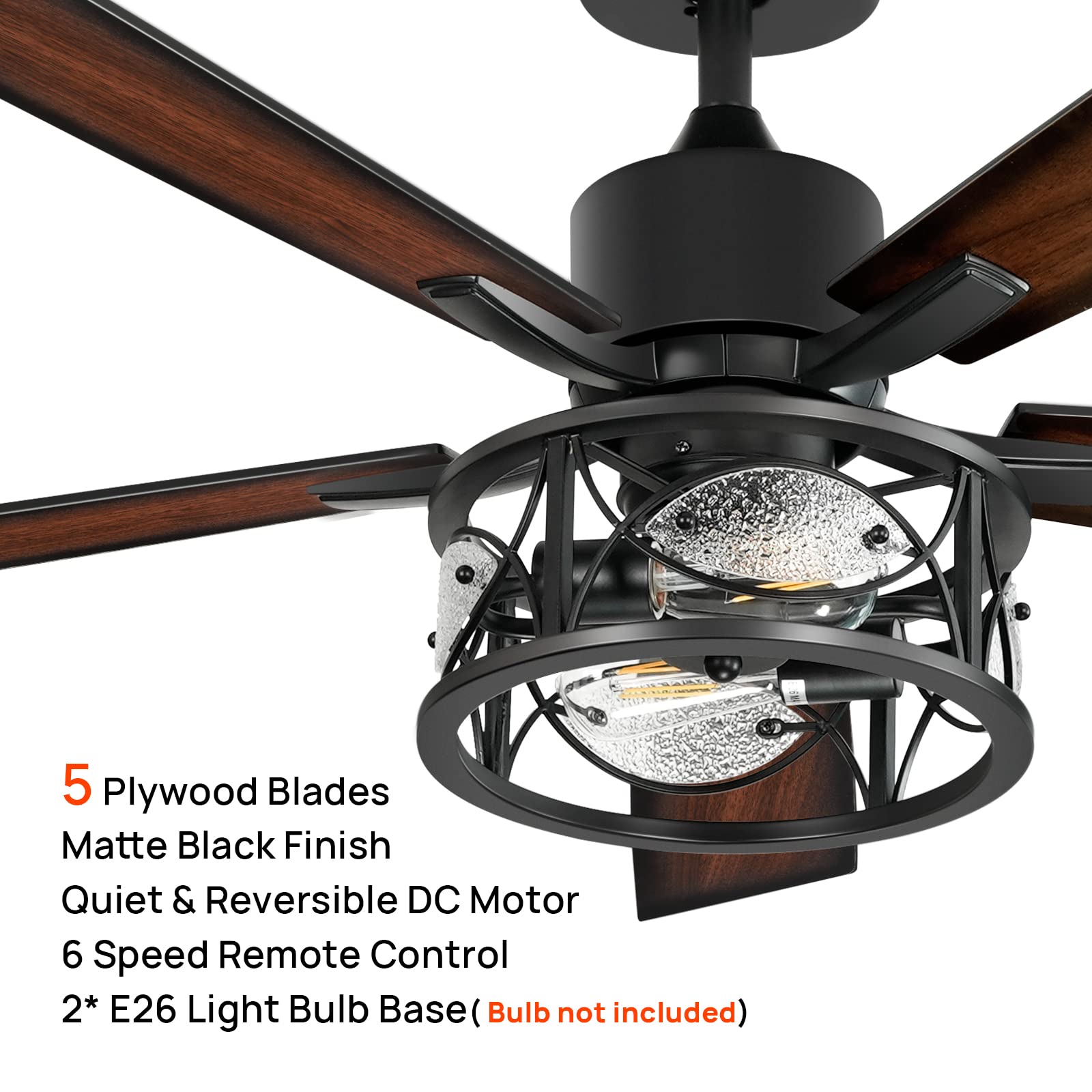 Consciot Ceiling Fan With Lights, 52 Inch Farmhouse Indoor Ceiling Fan With Remote, Quiet Reversible Dc Motor, 5 Double Finish W