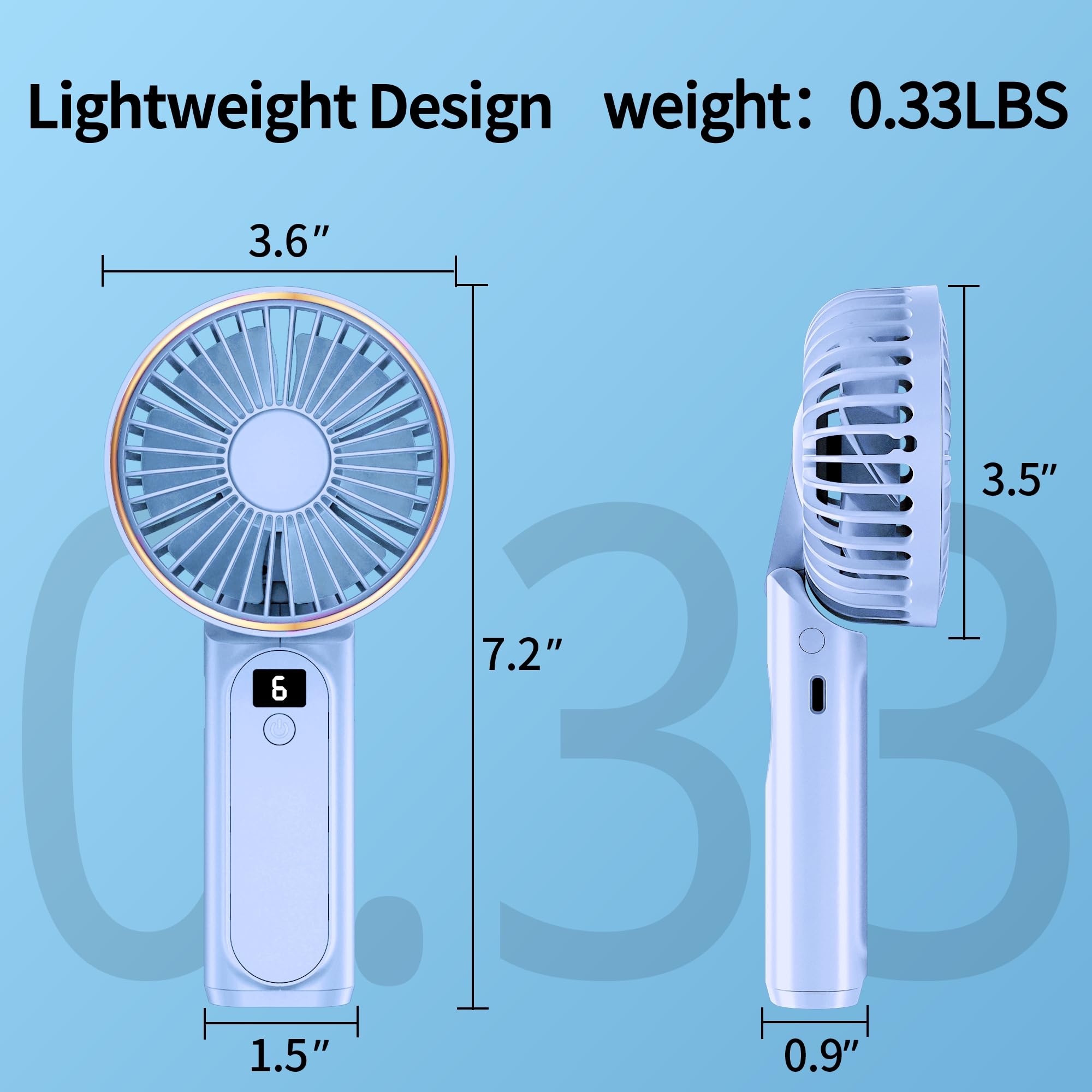 Handheld Fan, Portable Fan, 4000Mah Rechargeable Personal Fan, 180 Foldable Mini Desk Fan With 6 Wind Speed, Lcd Digital Display