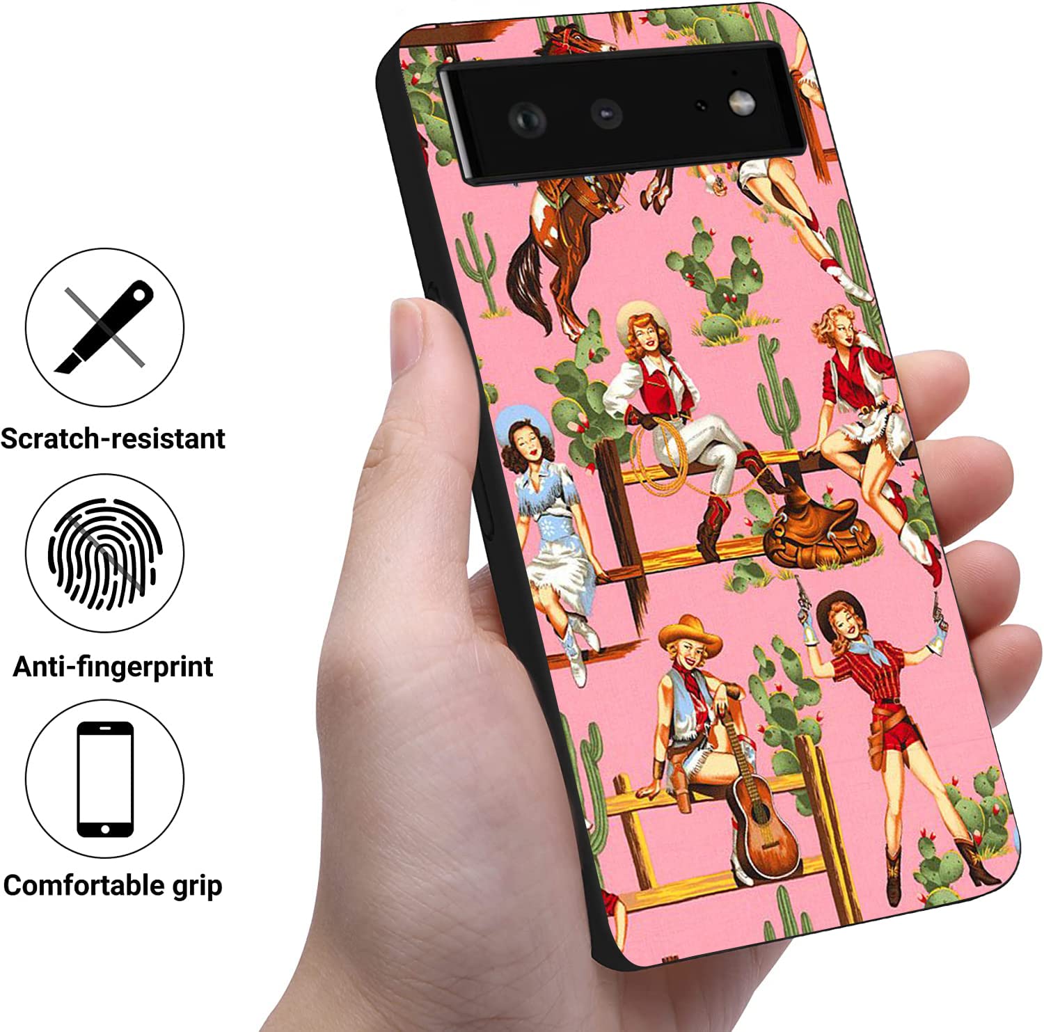 Compatible With Google Pixel 7 Case, Country Western Southwestern Cactus Retro Pink Pinup Cool Soft Tpu Fashion Cool Slim Shockp