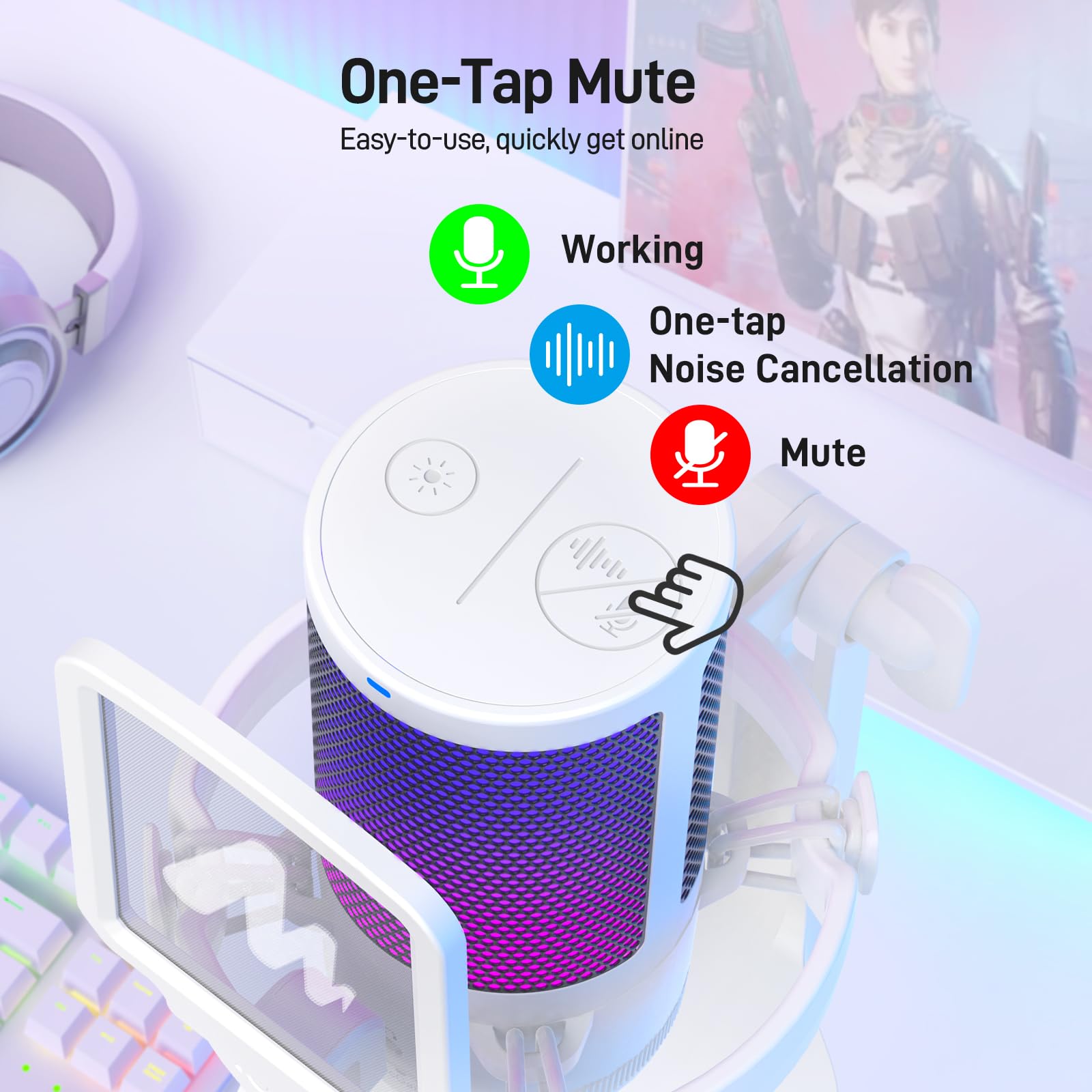 Maono Gaming Microphone For Pc With Noise Cancellation, Usb Condenser Mic For Computer, Mac, Laptop, Ps5, Streaming, Podcast, Tw