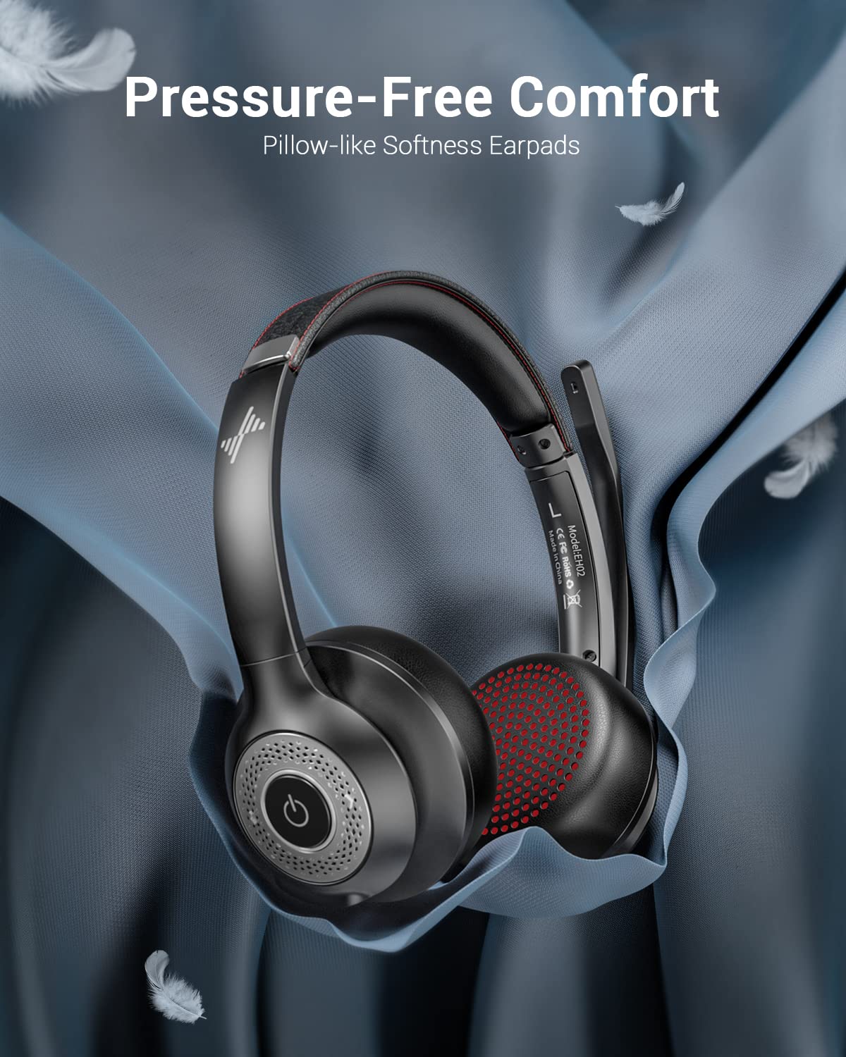 Jiamqishi Wireless Headset With Mic For Work, Bluetooth V5.2 Headphones With Ai Noise Cancelling Microphone, Usb Dongle, Clear C