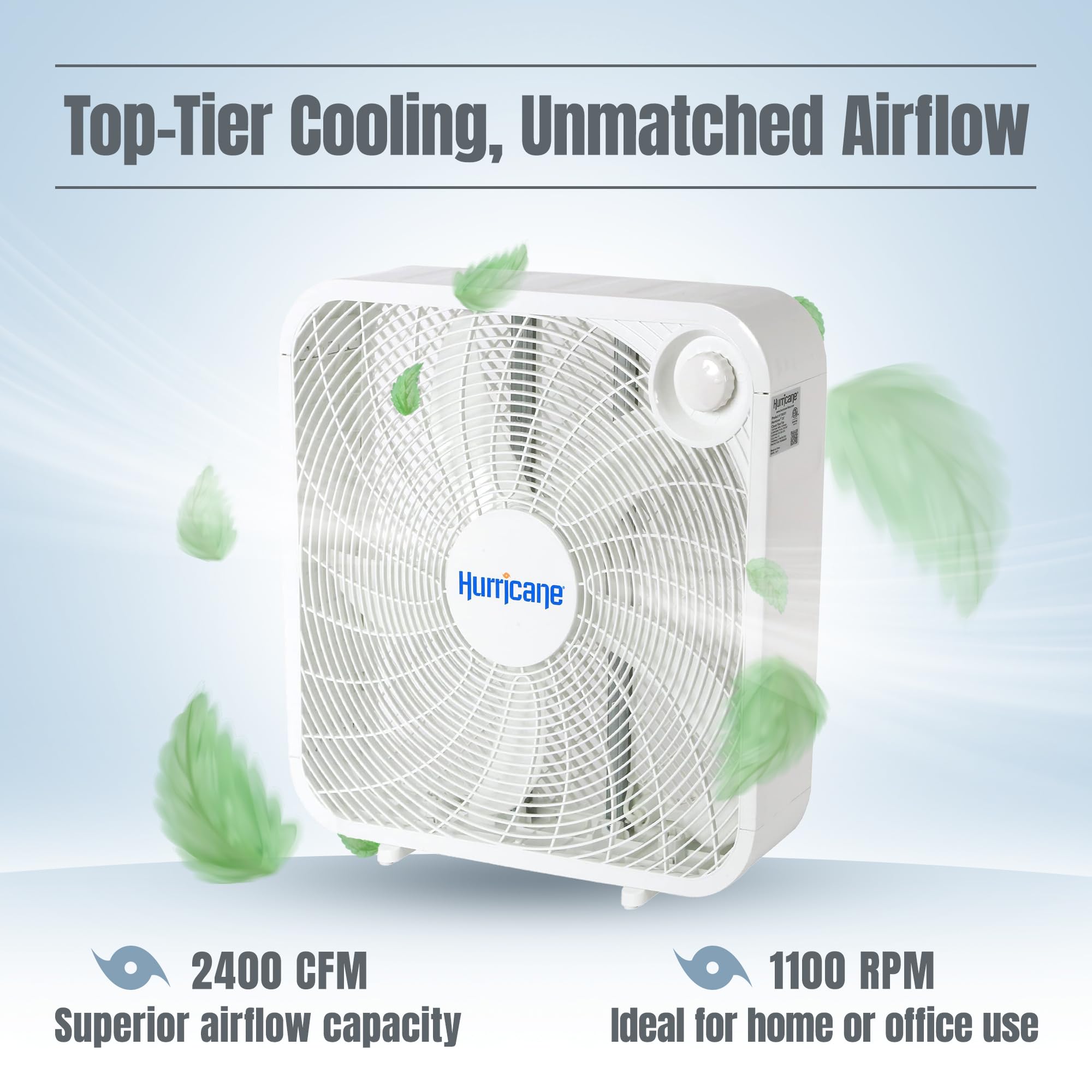 Hurricane Classic 20'' Floor Box Fan   Compact And Portable, Powerful And Quiet 3 Speed Cooling For Home, Greenhouse, Office, Gy