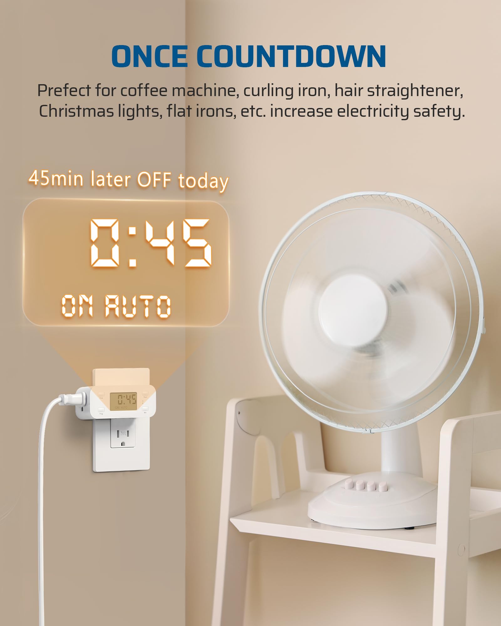 Dewenwils Indoor Countdown Timer Outlet, Digital Timers For Electrical Outlets Indoor With Repeat, Auto Shut Off For Fan, Lights