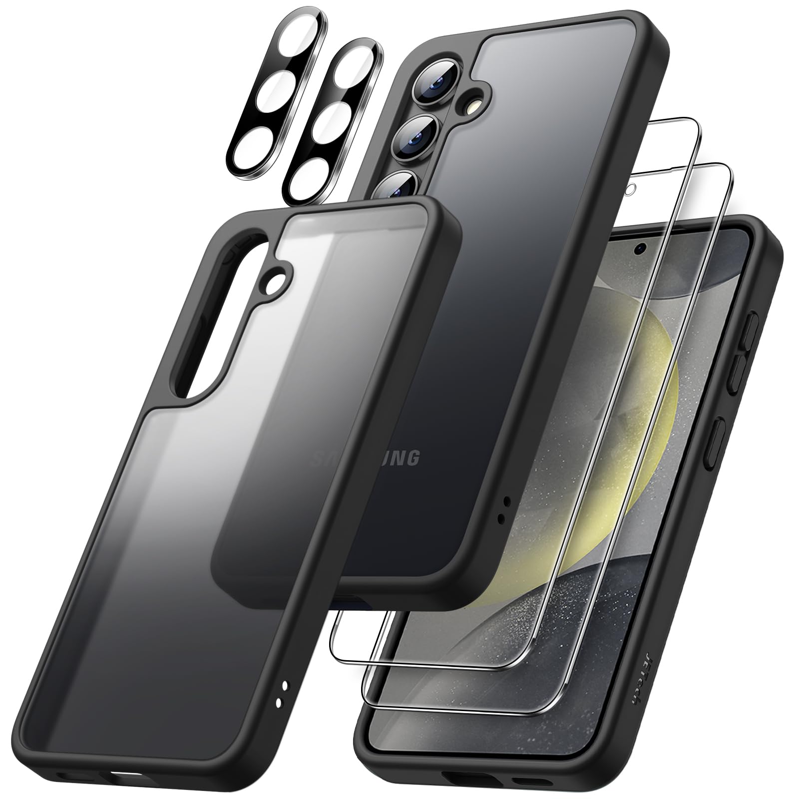 JETech 5 in 1 Matte Case for Samsung Galaxy S24 5G with 2-Pack Screen Protector and Camera Lens Protector, Translucent Back Prot