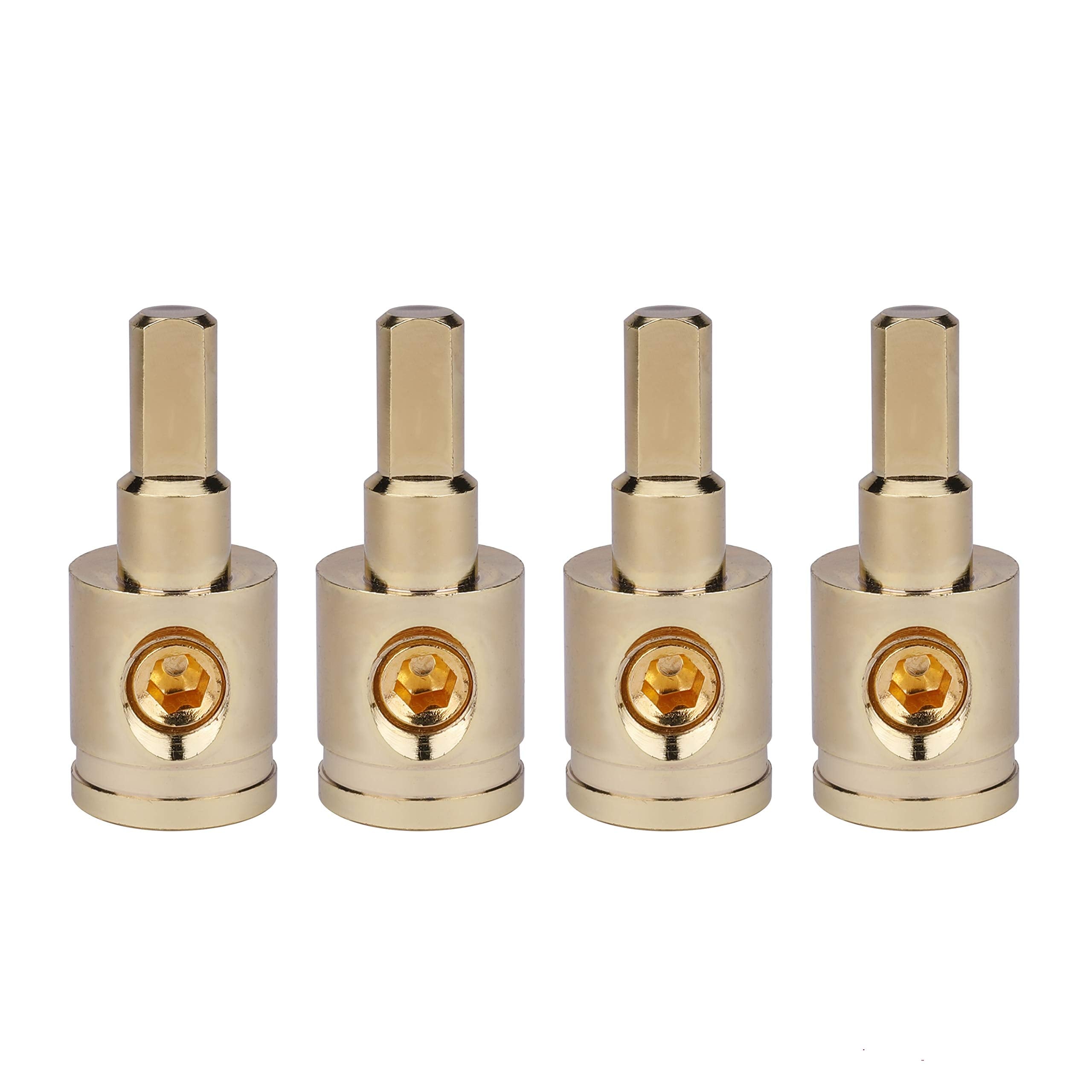 Amp Input Reducer 4Pcs 1/0 Gauge To 4 Gauge Wire Reducer Power/Ground Input Reducer Adapter Brass With Gold Plated