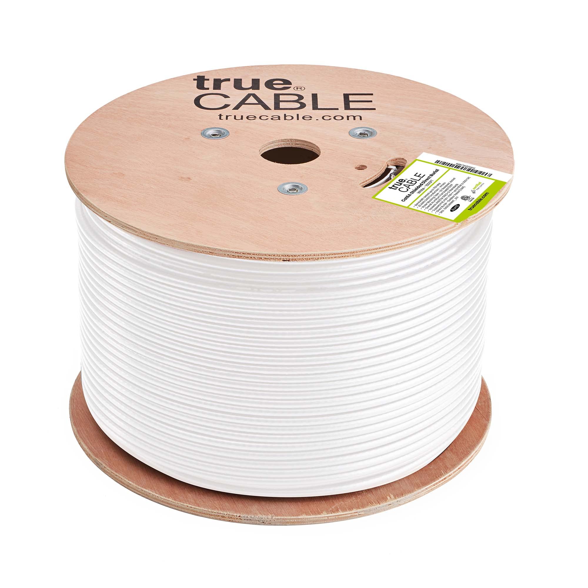 Truecable Cat6A Direct Burial, Shielded Ftp, 1000Ft, Waterproof, Outdoor Rated Cmx, White, 23Awg Solid Bare Copper, 750Mhz, Poe++ (4Ppoe), Etl Listed, Bulk Ethernet Cable